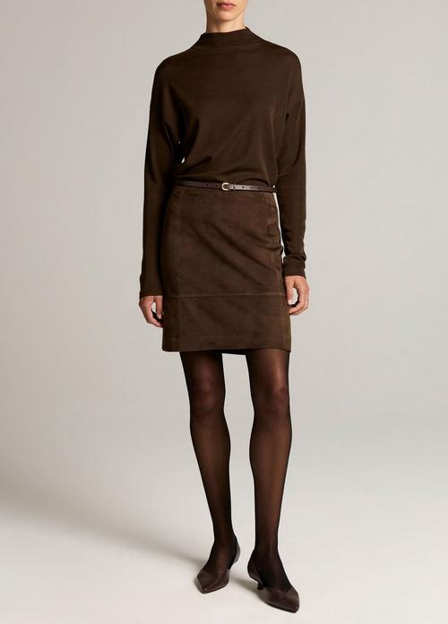 Suede High-Waist Knee Skirt