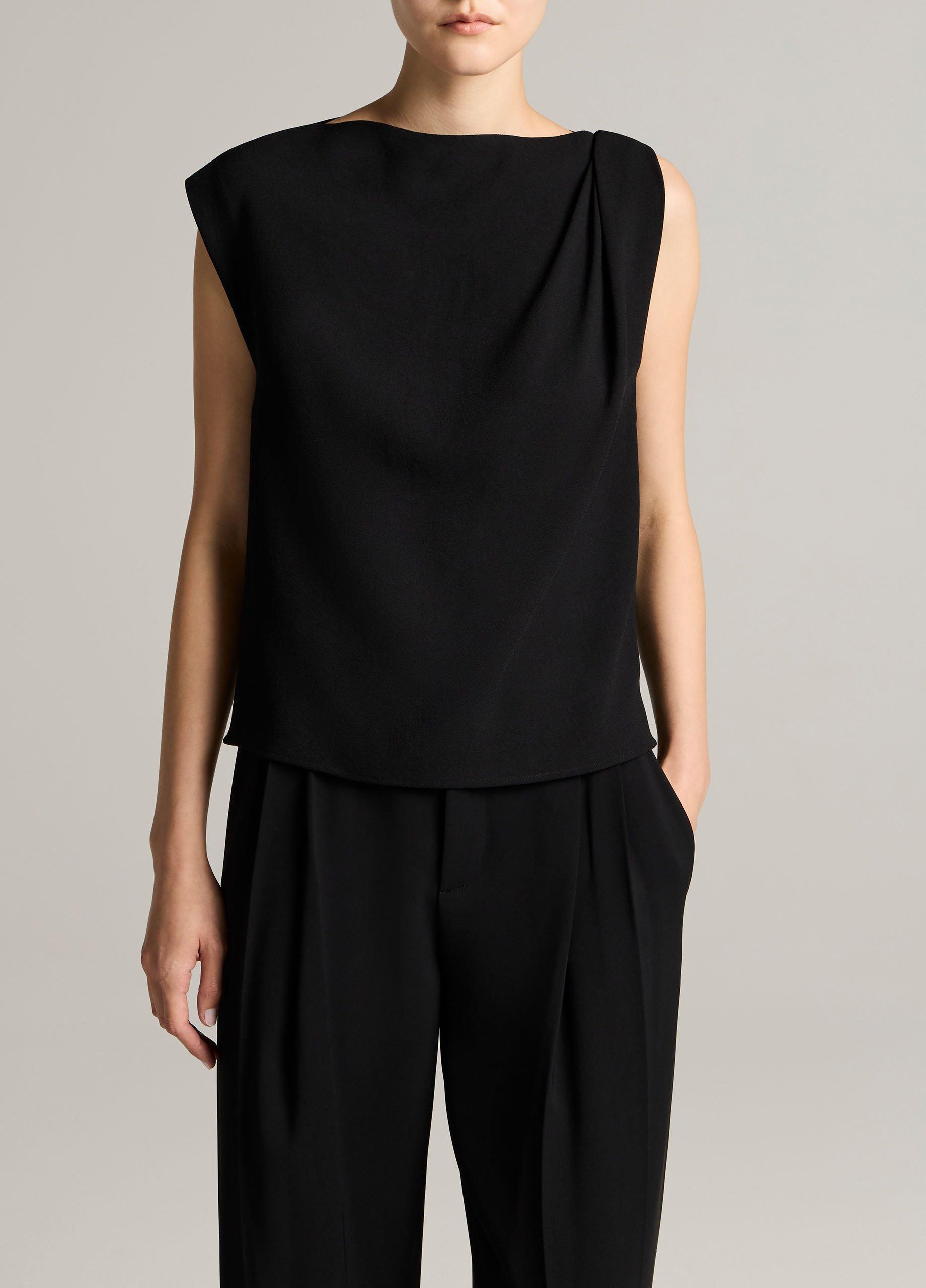 Crepe Draped-Shoulder Sleeveless Top image number 0