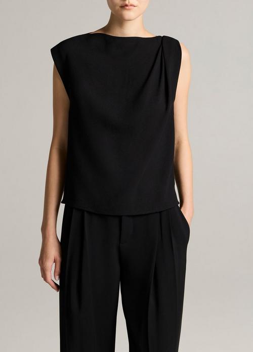 Crepe Draped-Shoulder Sleeveless Top