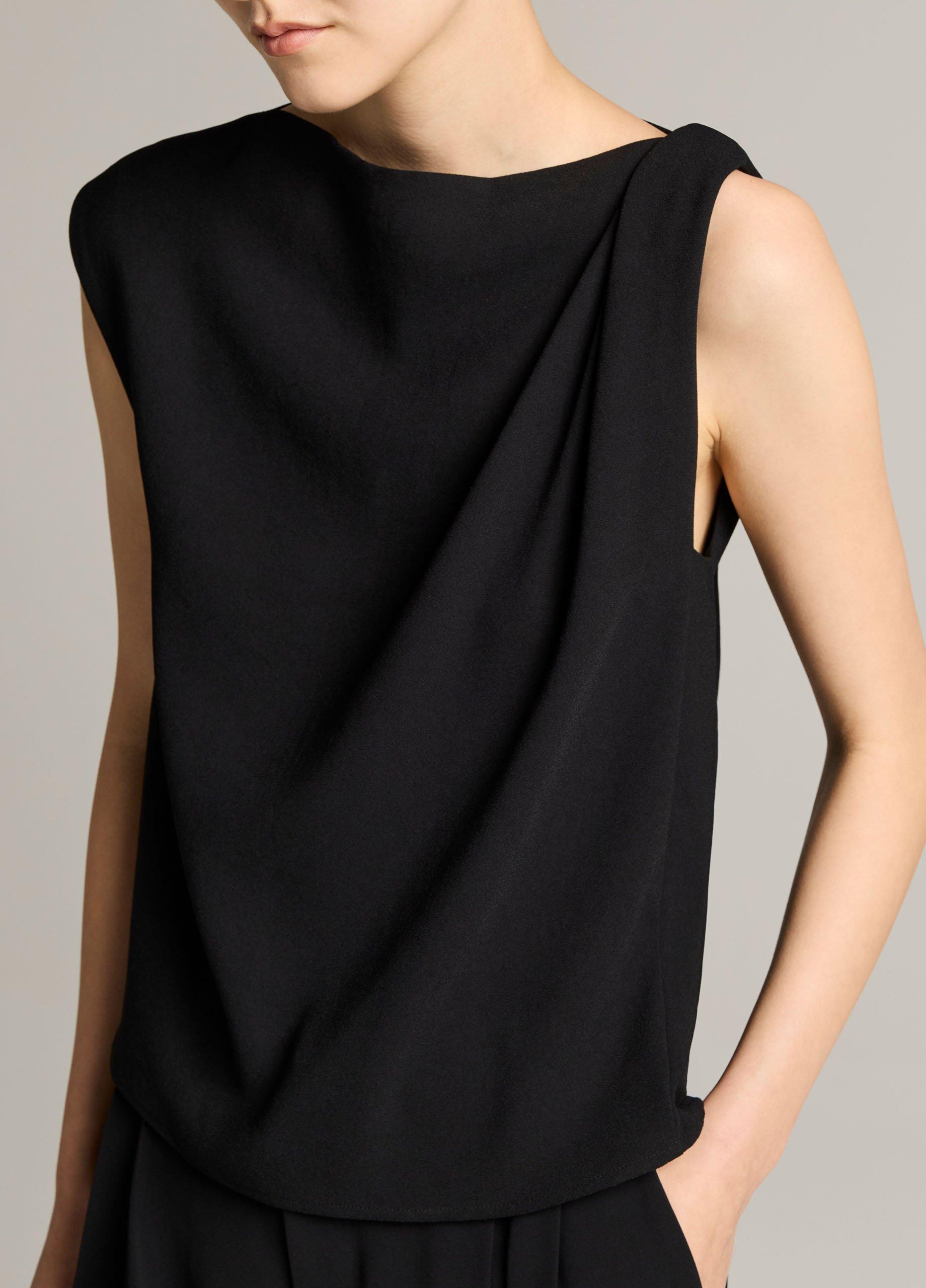 Crepe Draped-Shoulder Sleeveless Top image number 1