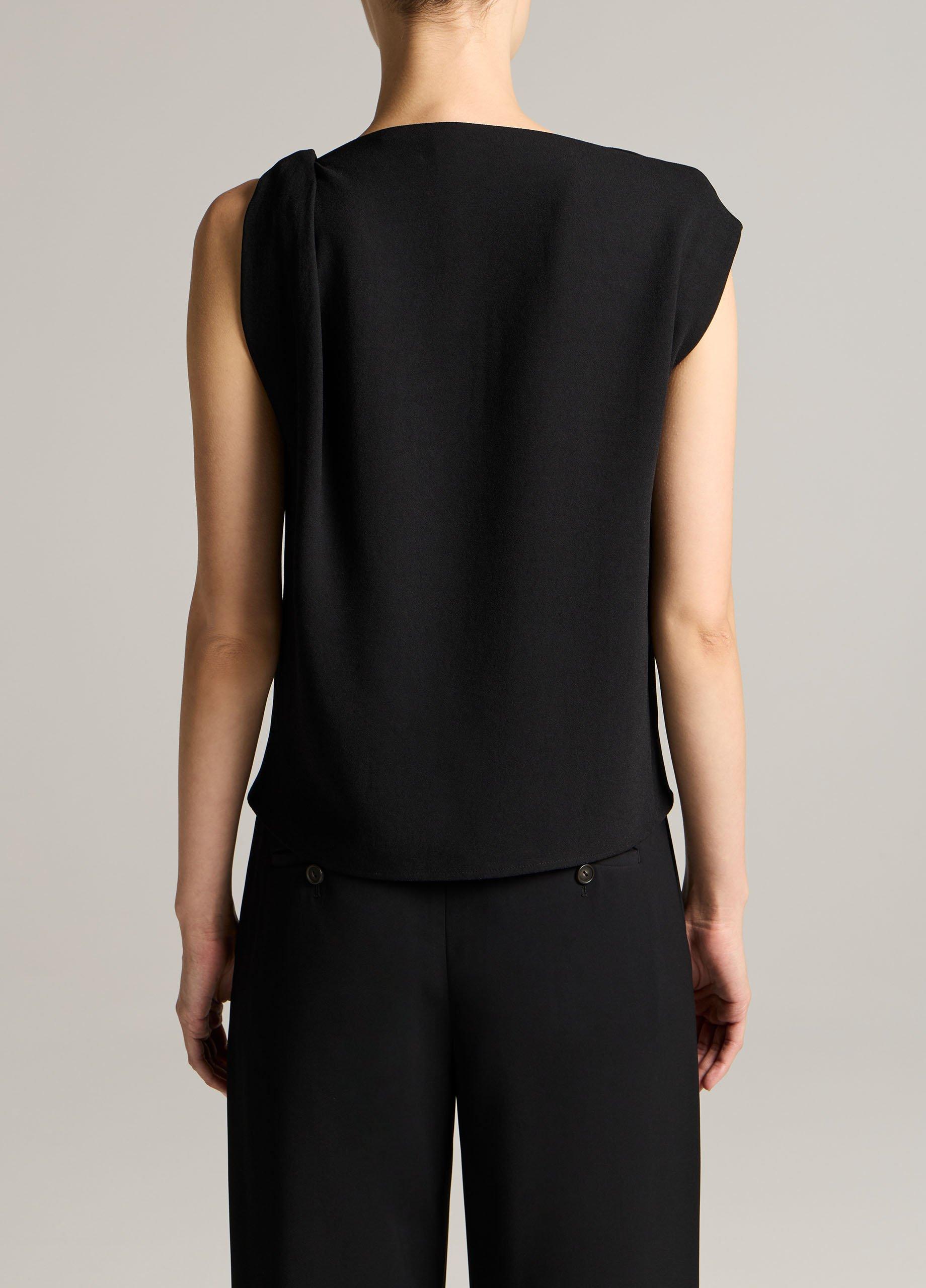 Crepe Draped-Shoulder Sleeveless Top image number 2