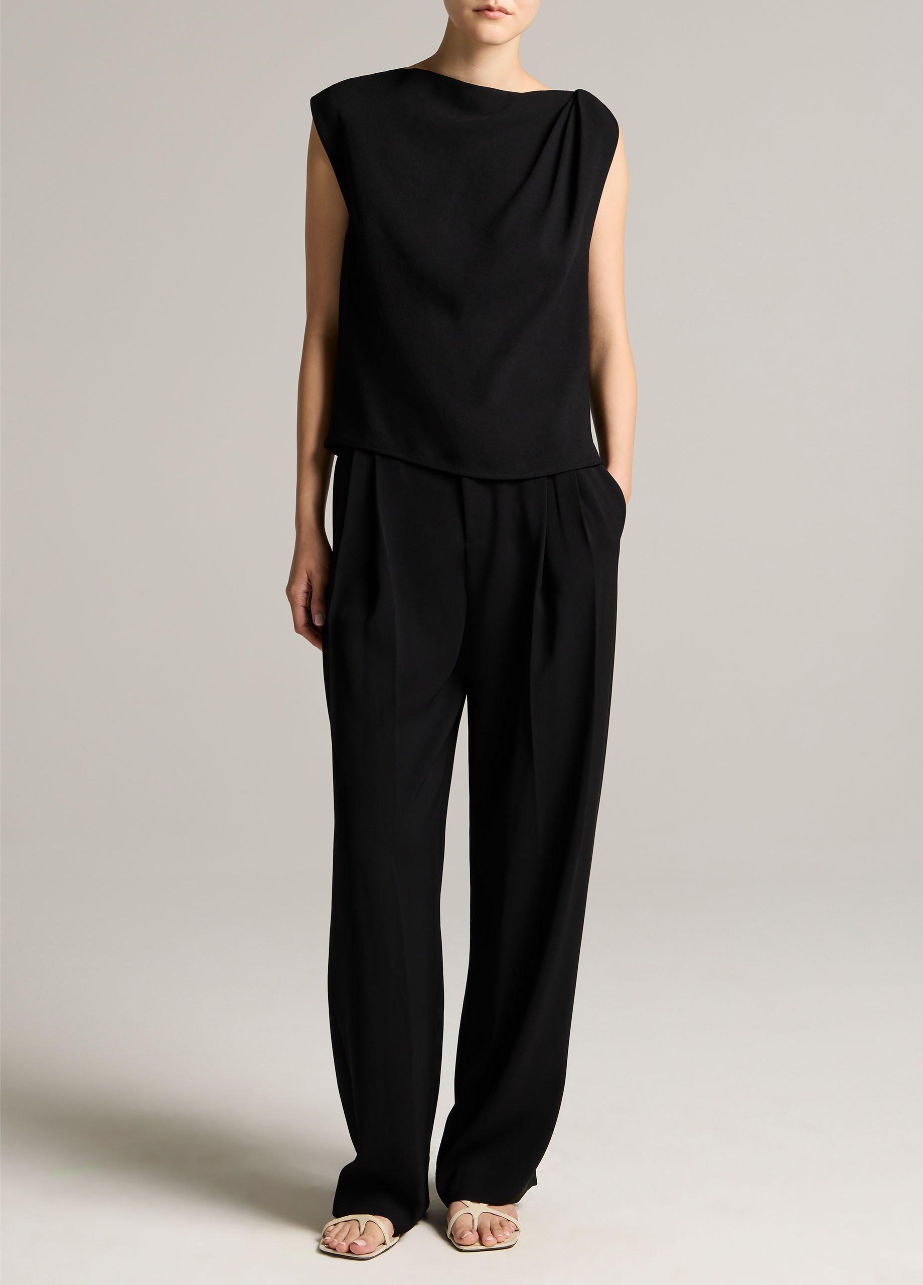Crepe Draped-Shoulder Sleeveless Top image number 3