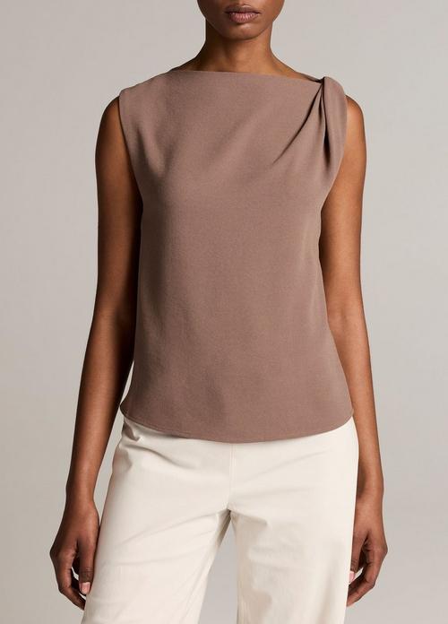 Crepe Draped-Shoulder Sleeveless Top