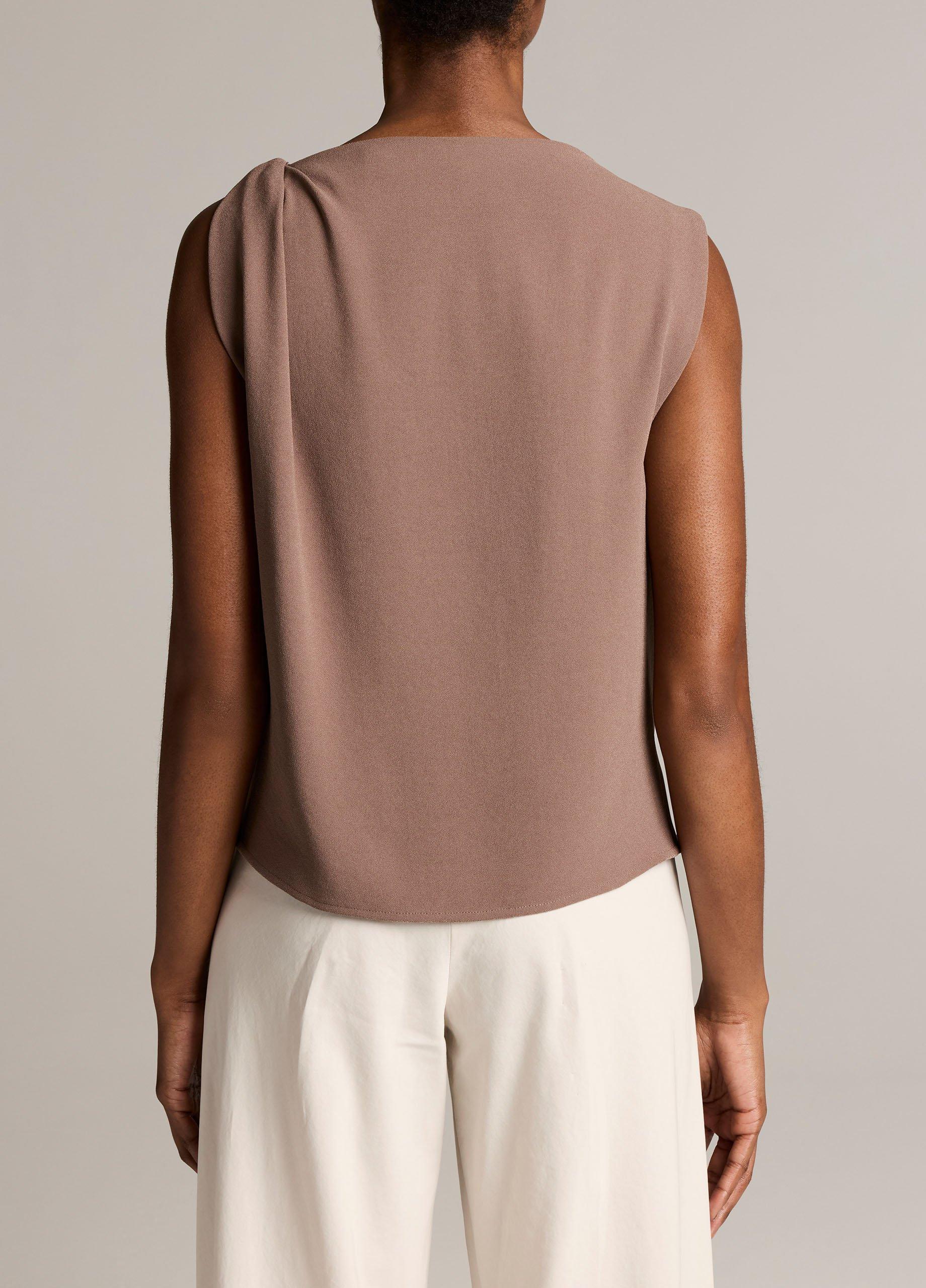 Crepe Draped-Shoulder Sleeveless Top image number 2