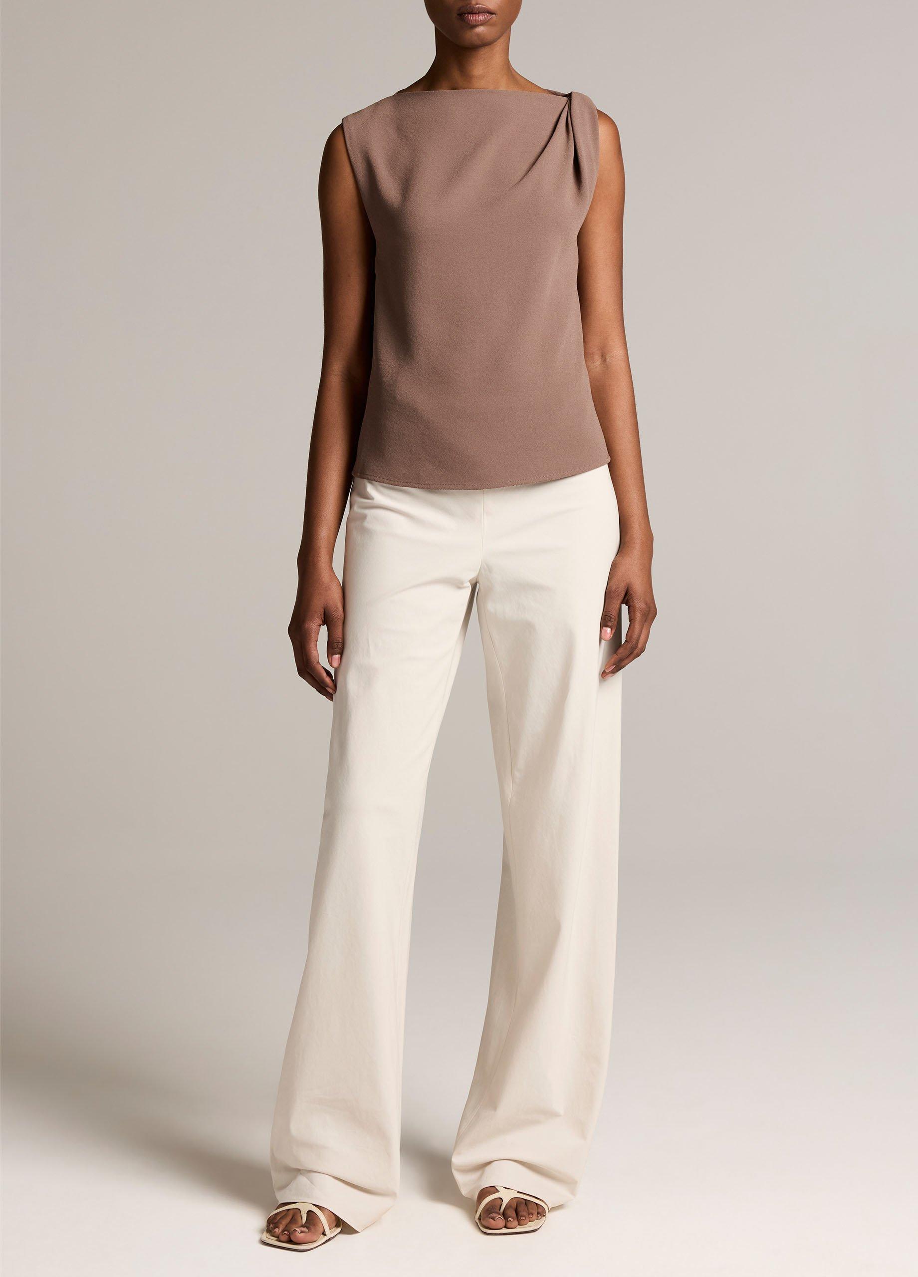 Crepe Draped-Shoulder Sleeveless Top image number 3