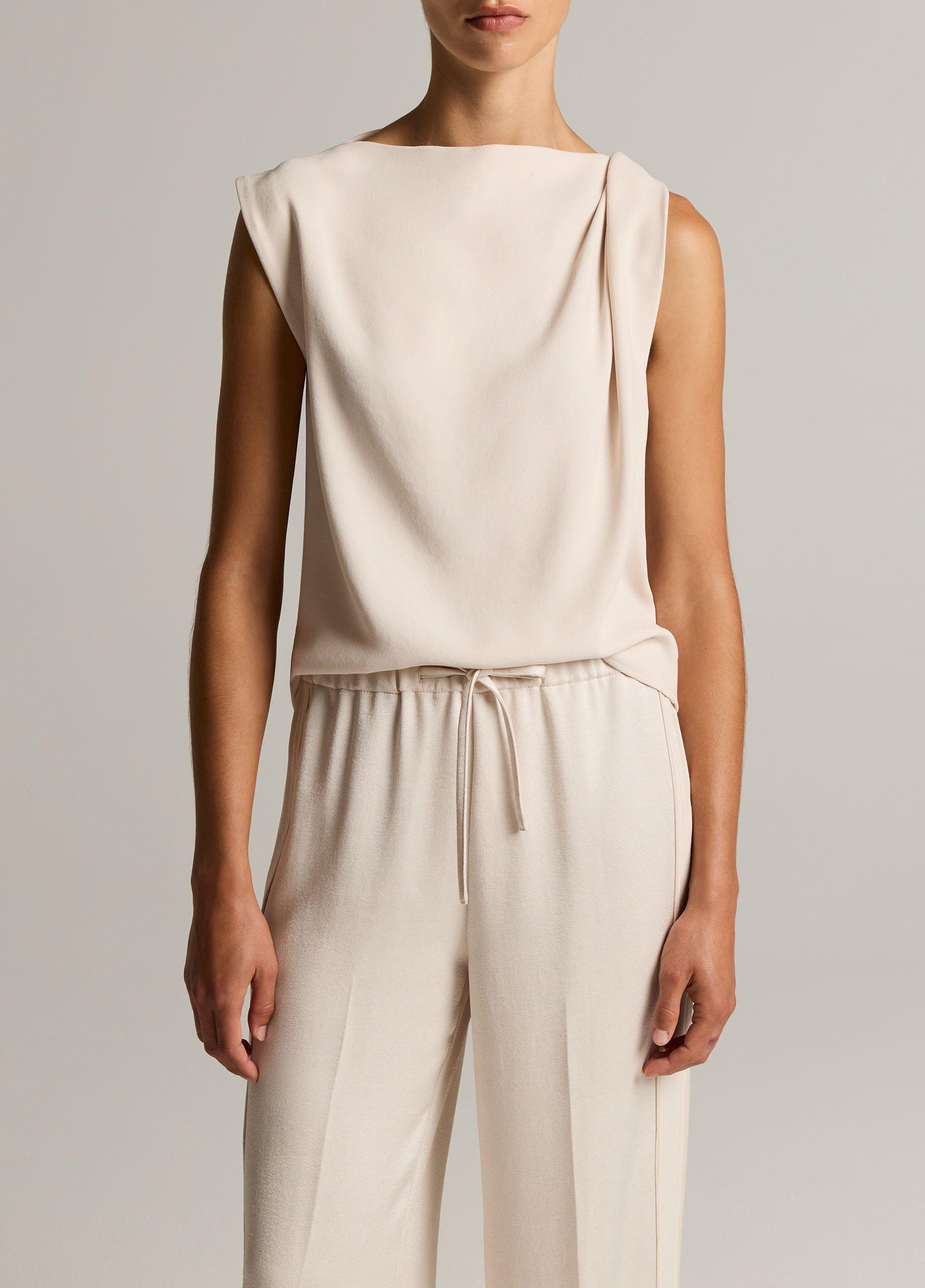Crepe Draped-Shoulder Sleeveless Top image number 0