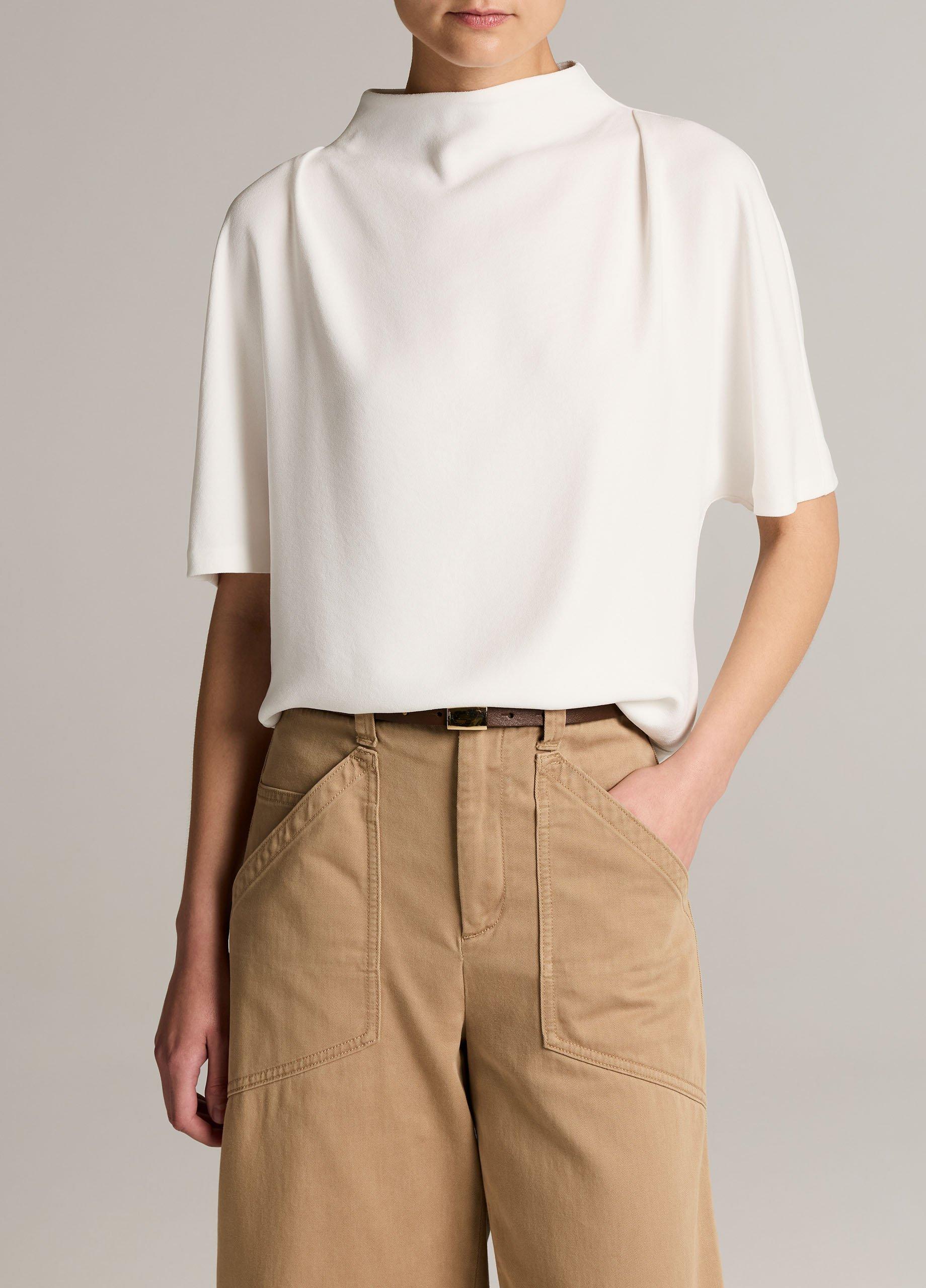 Draped Crepe Funnel-Neck Top image number 0