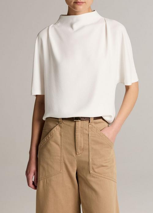 Draped Crepe Funnel-Neck Top