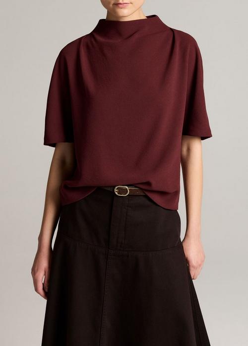 Draped Crepe Funnel-Neck Top