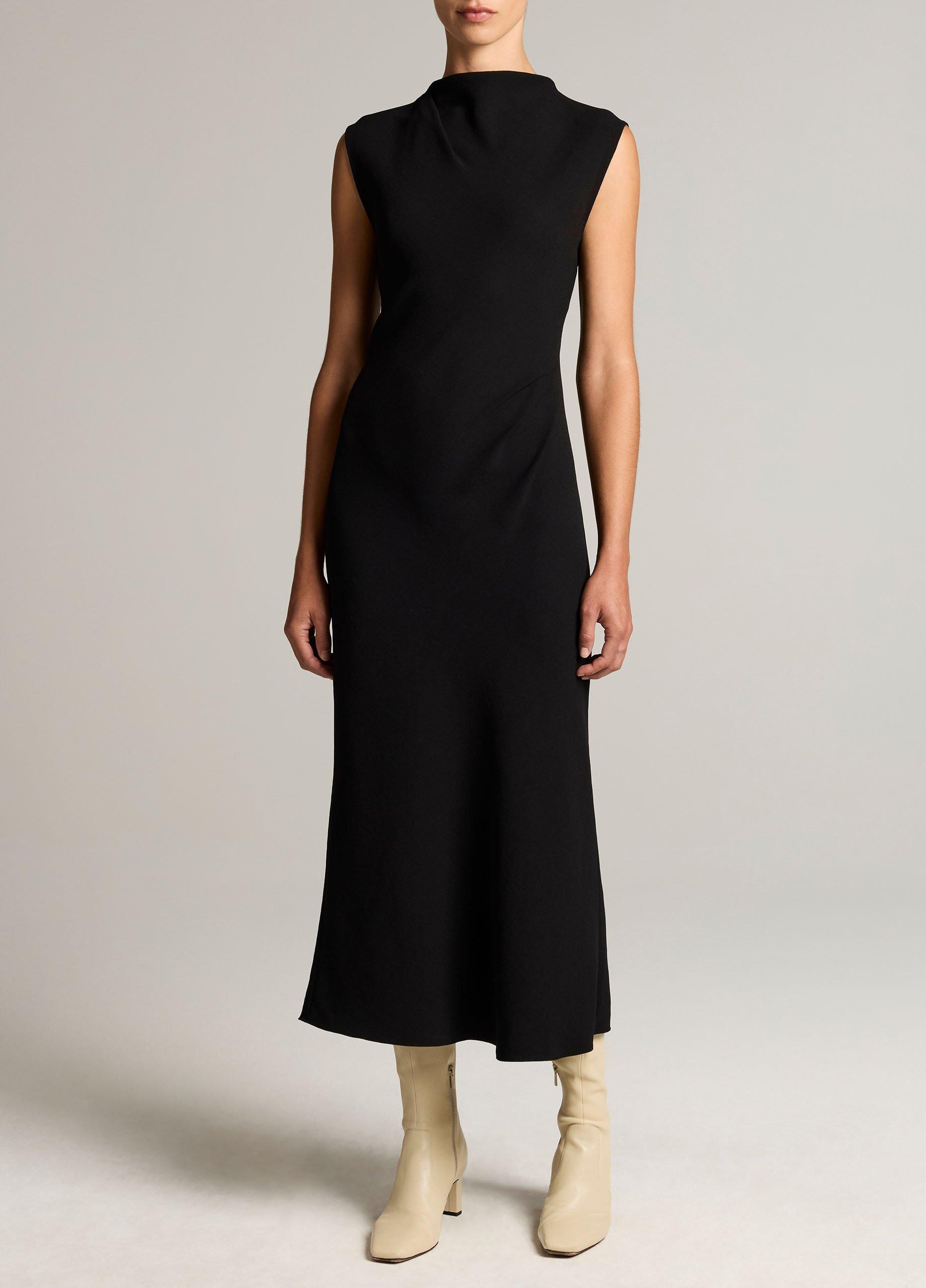 Draped Crepe Funnel-Neck Dress image number 0