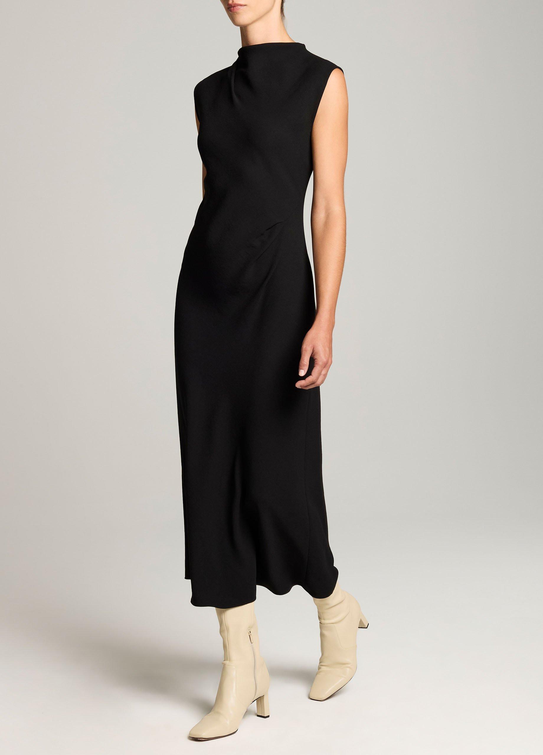 Draped Crepe Funnel-Neck Dress image number 1