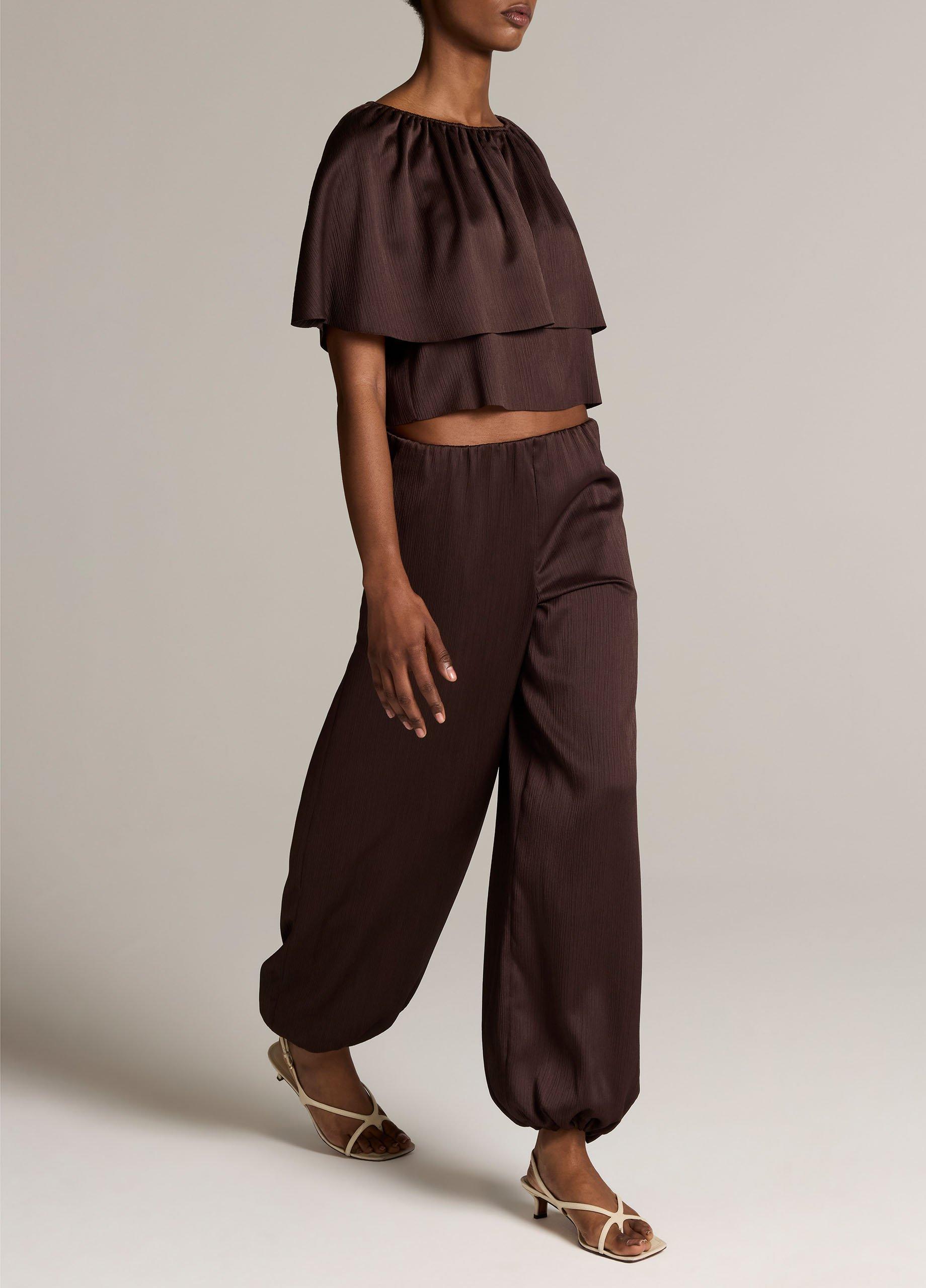 Mid-Rise Plissé Drawcord-Hem Pant in Wide Leg | Vince
