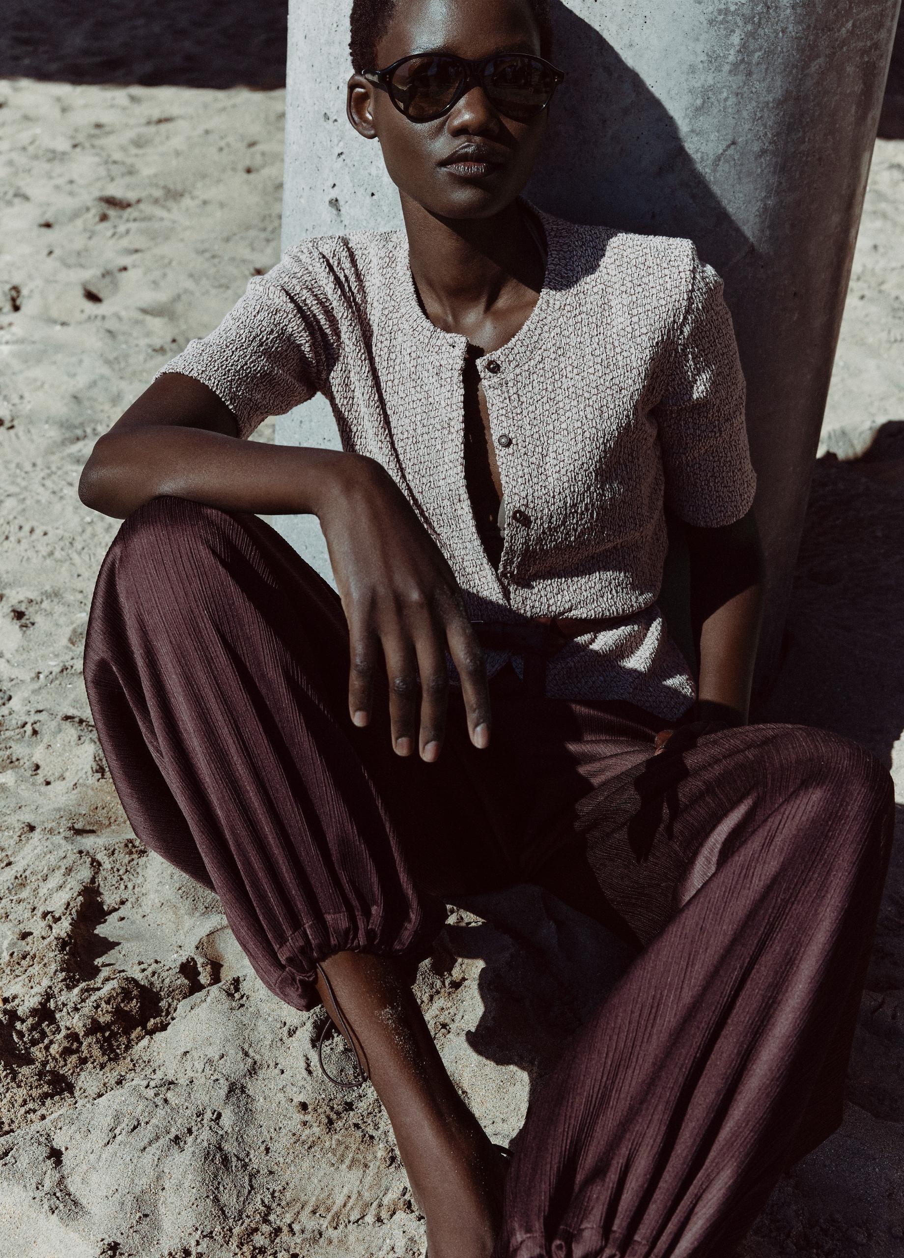 Mid-Rise Plissé Drawcord-Hem Pant in Wide Leg | Vince