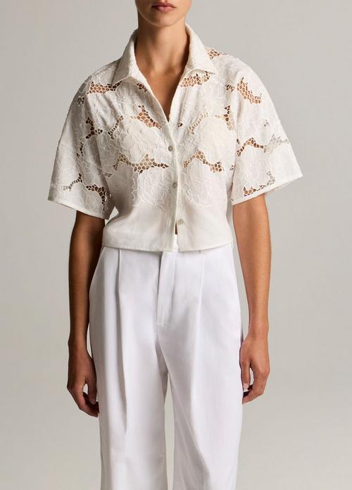 Lace Cropped Short-Sleeve Shirt