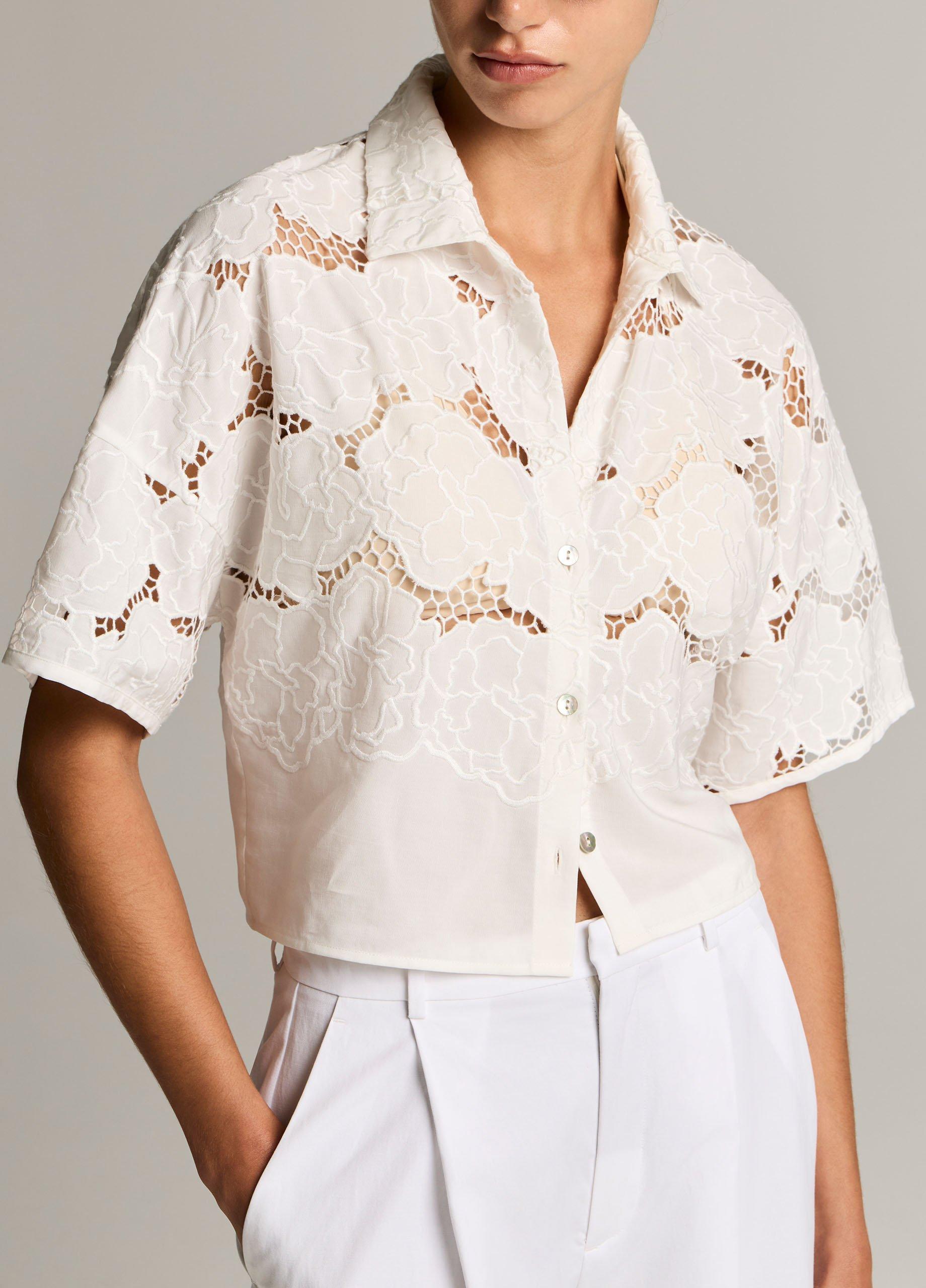 Lace Cropped Short-Sleeve Shirt image number 1