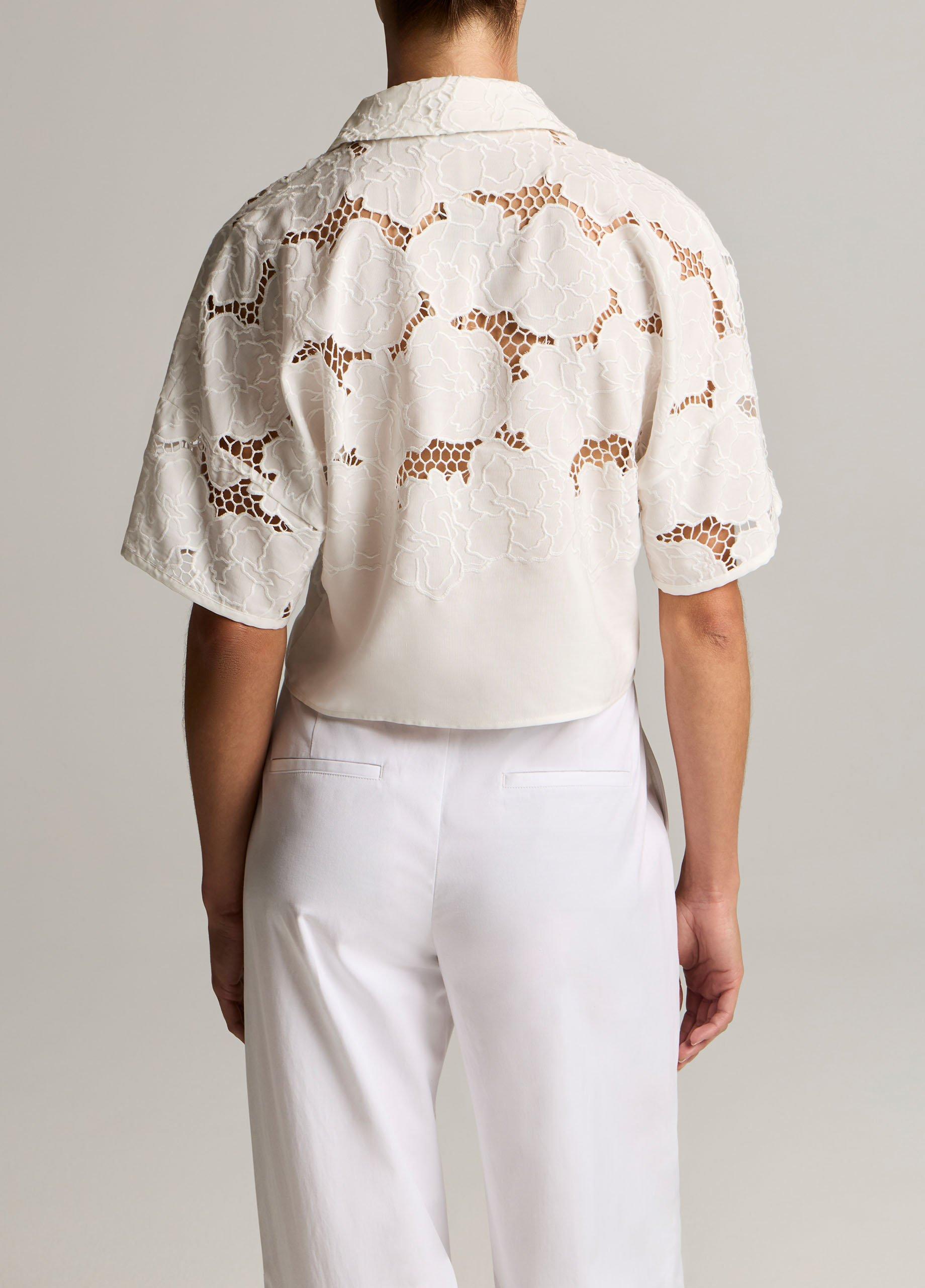 Lace Cropped Short-Sleeve Shirt image number 2