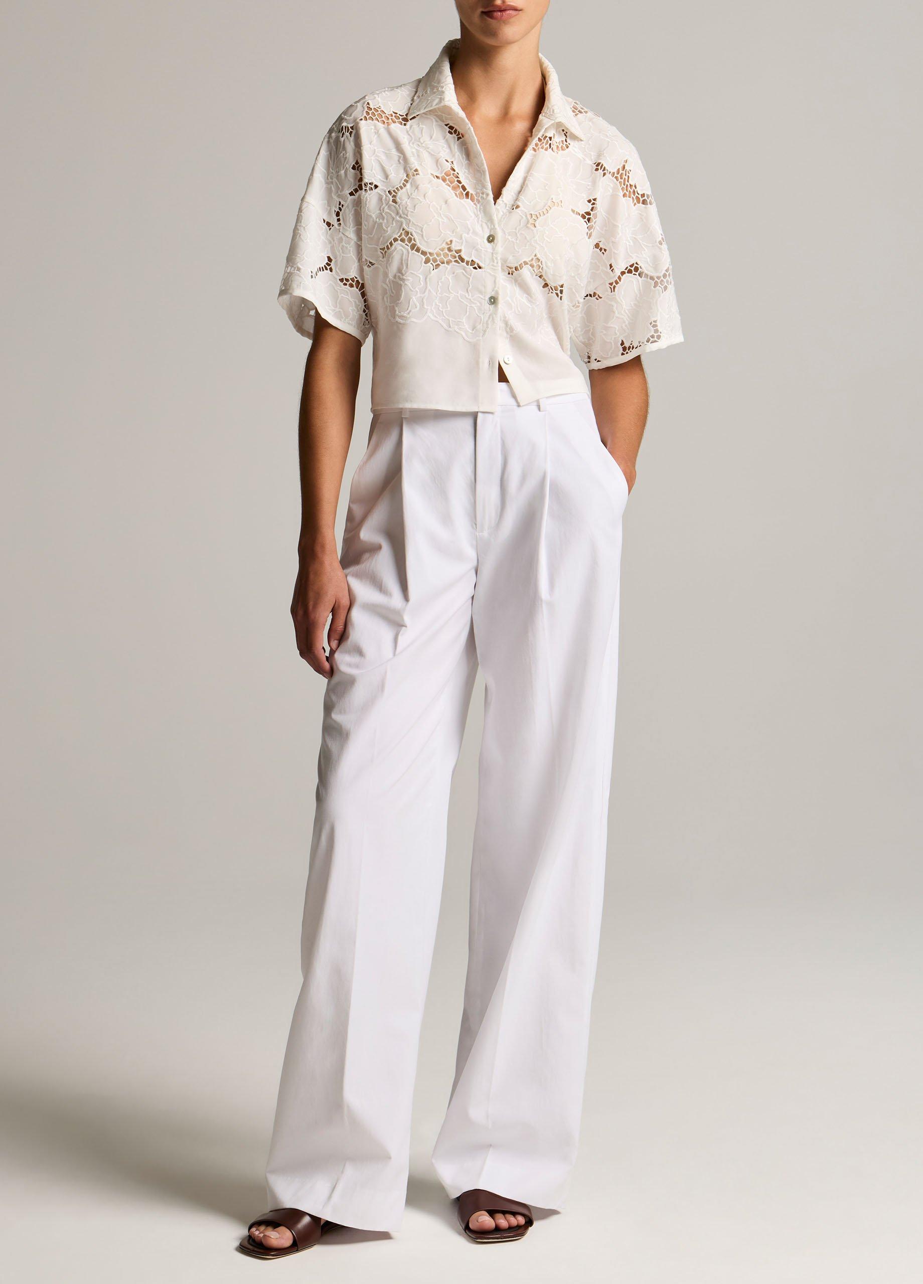 Lace Cropped Short-Sleeve Shirt image number 3