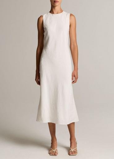 linen blend dresses Women's Linen-Blend Bias-Cut Dress, Ink, Size 10 Linen blend Relaxed fit Sleeveless Thick tank top straps Mid Linen Blend Adjustable Overall Dress