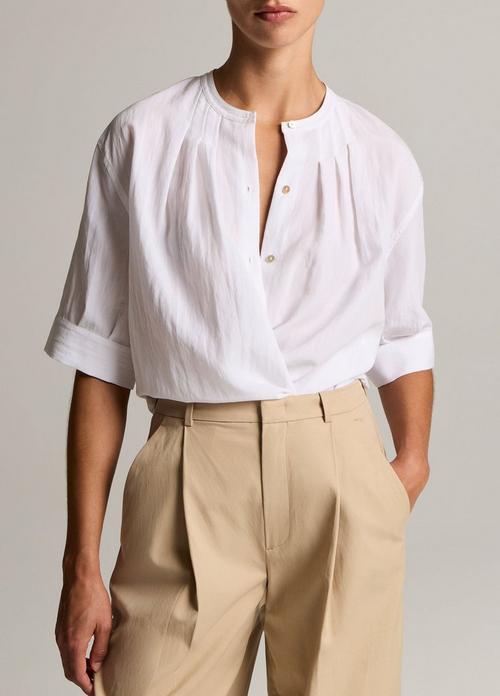 Gathered A-Line Button-Front Shirt