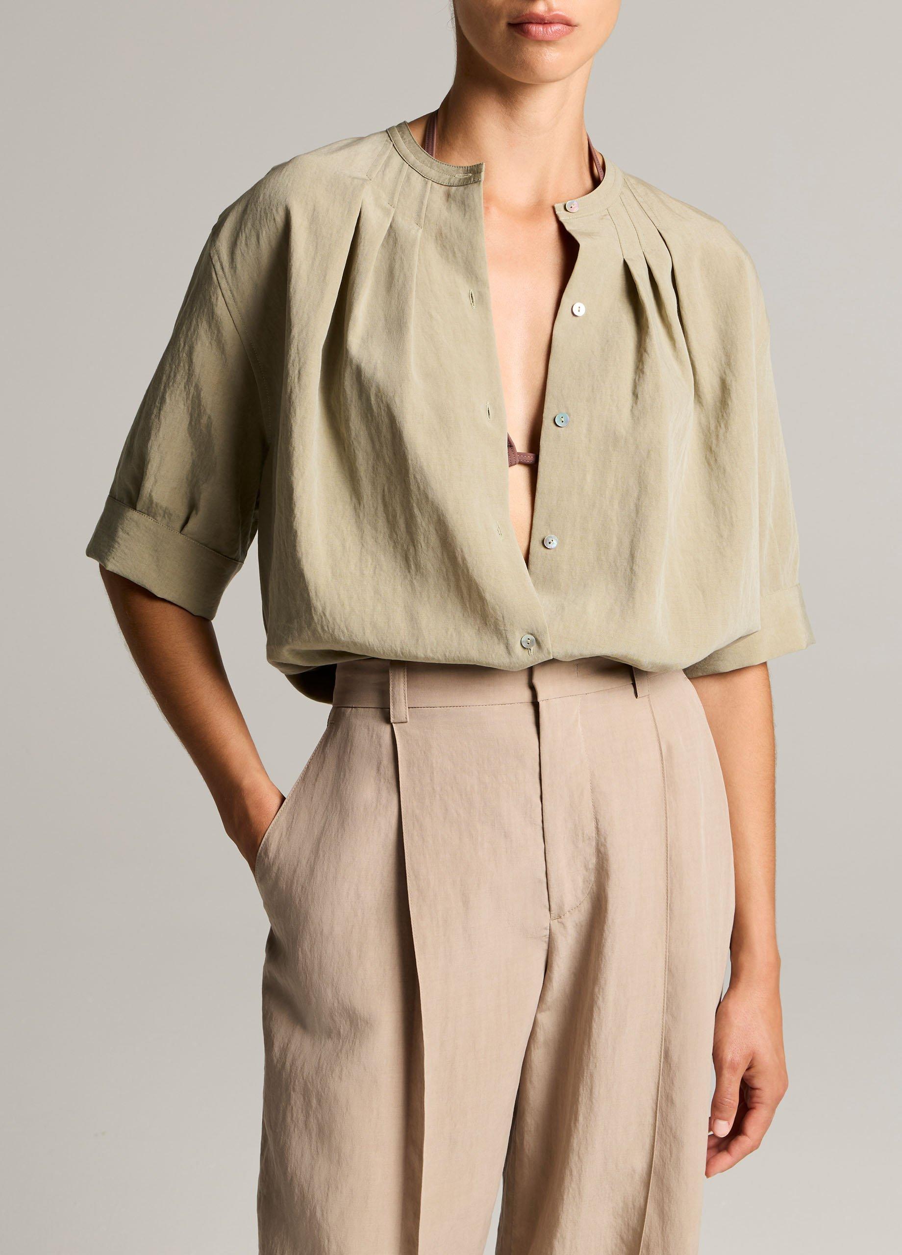 Gathered A-Line Button-Front Shirt image number 0