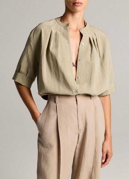 Gathered A-Line Button-Front Shirt