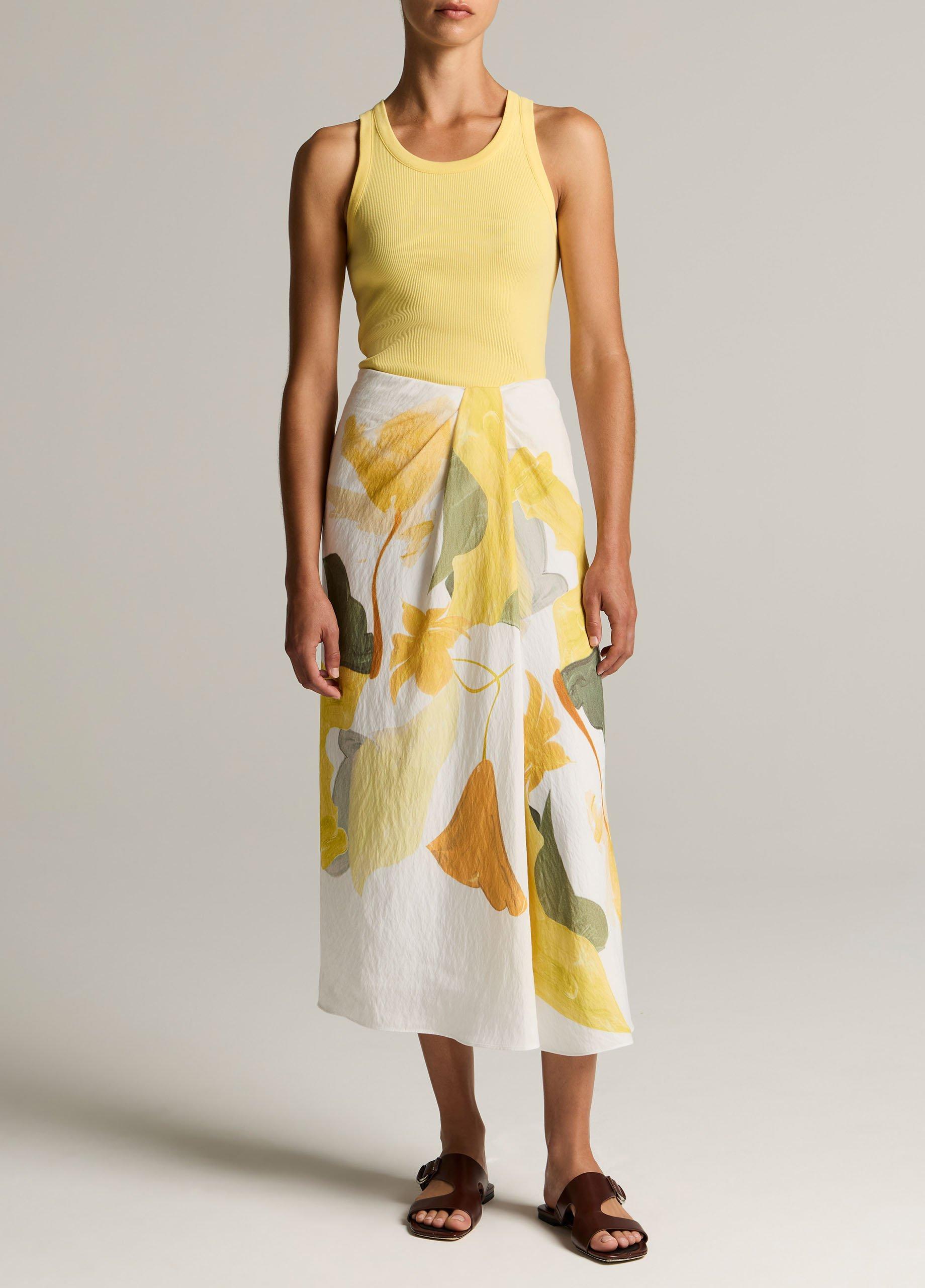 Painted Abstract Floral Draped Skirt image number 0