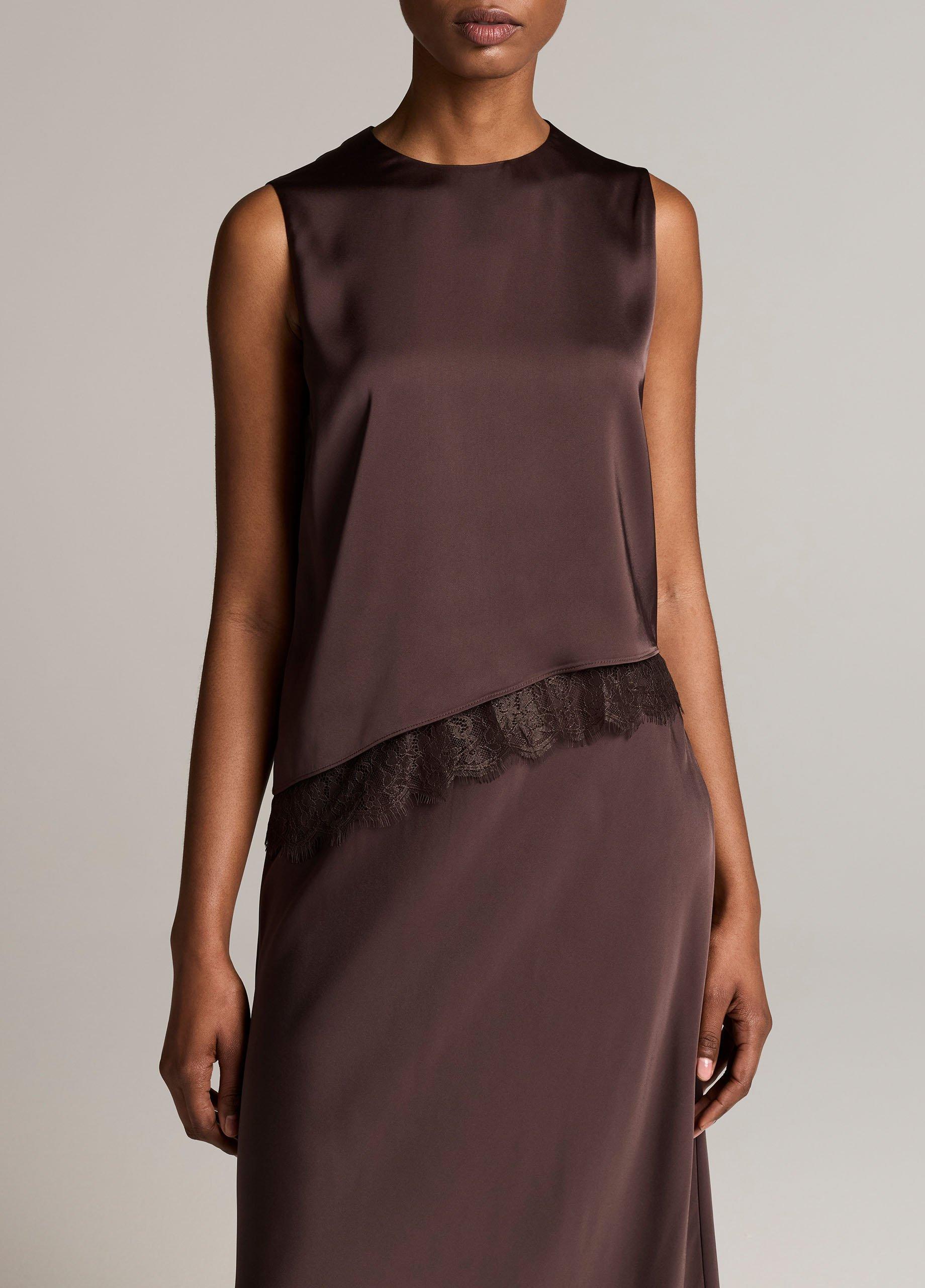 Lace-Trim Satin Asymmetric Shell image number 0