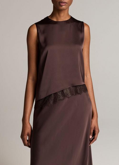 Lace-Trim Satin Asymmetric Shell