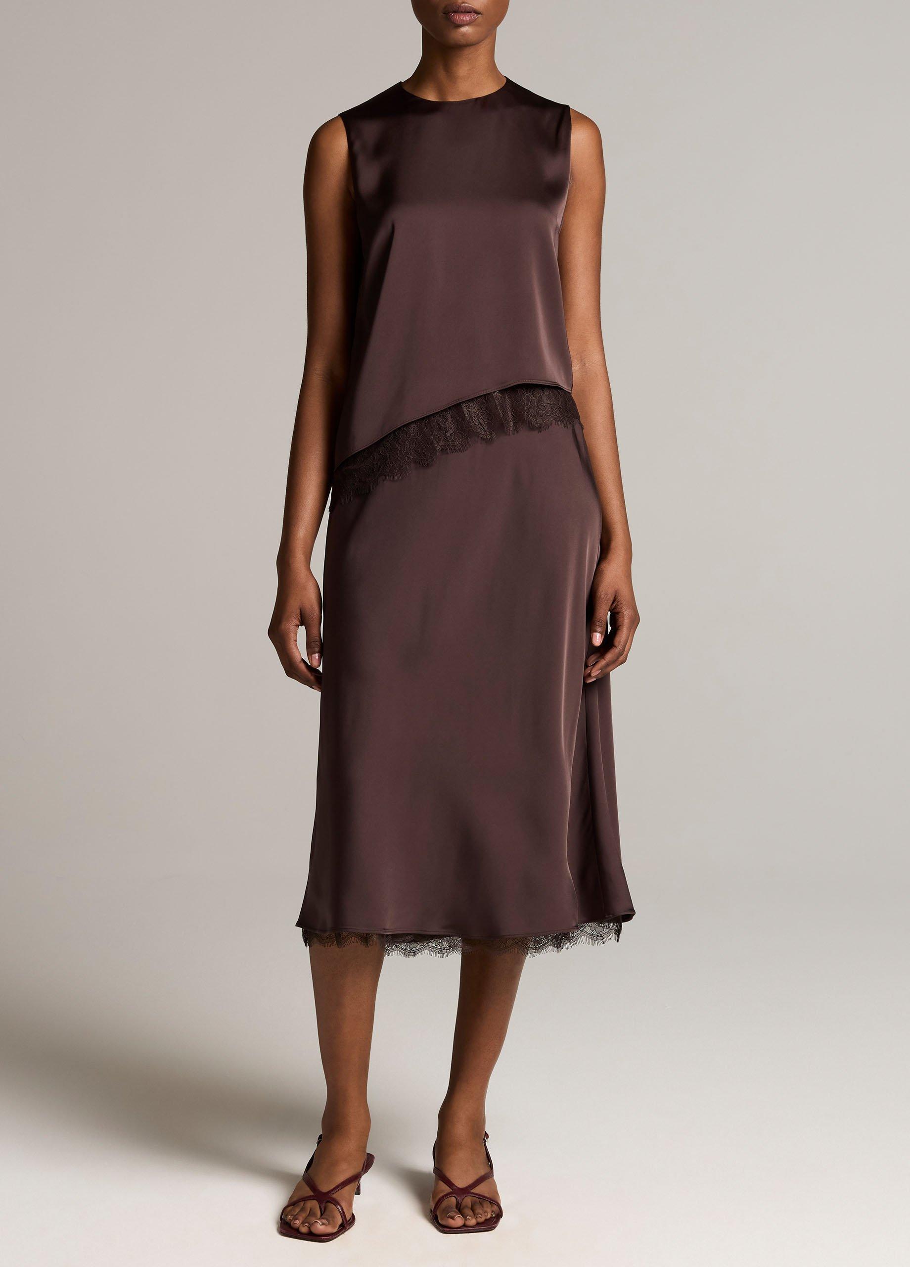 Lace-Trim Satin Asymmetric Shell image number 3