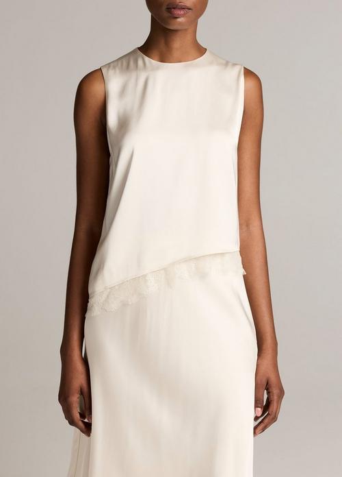 Lace-Trim Satin Asymmetric Shell