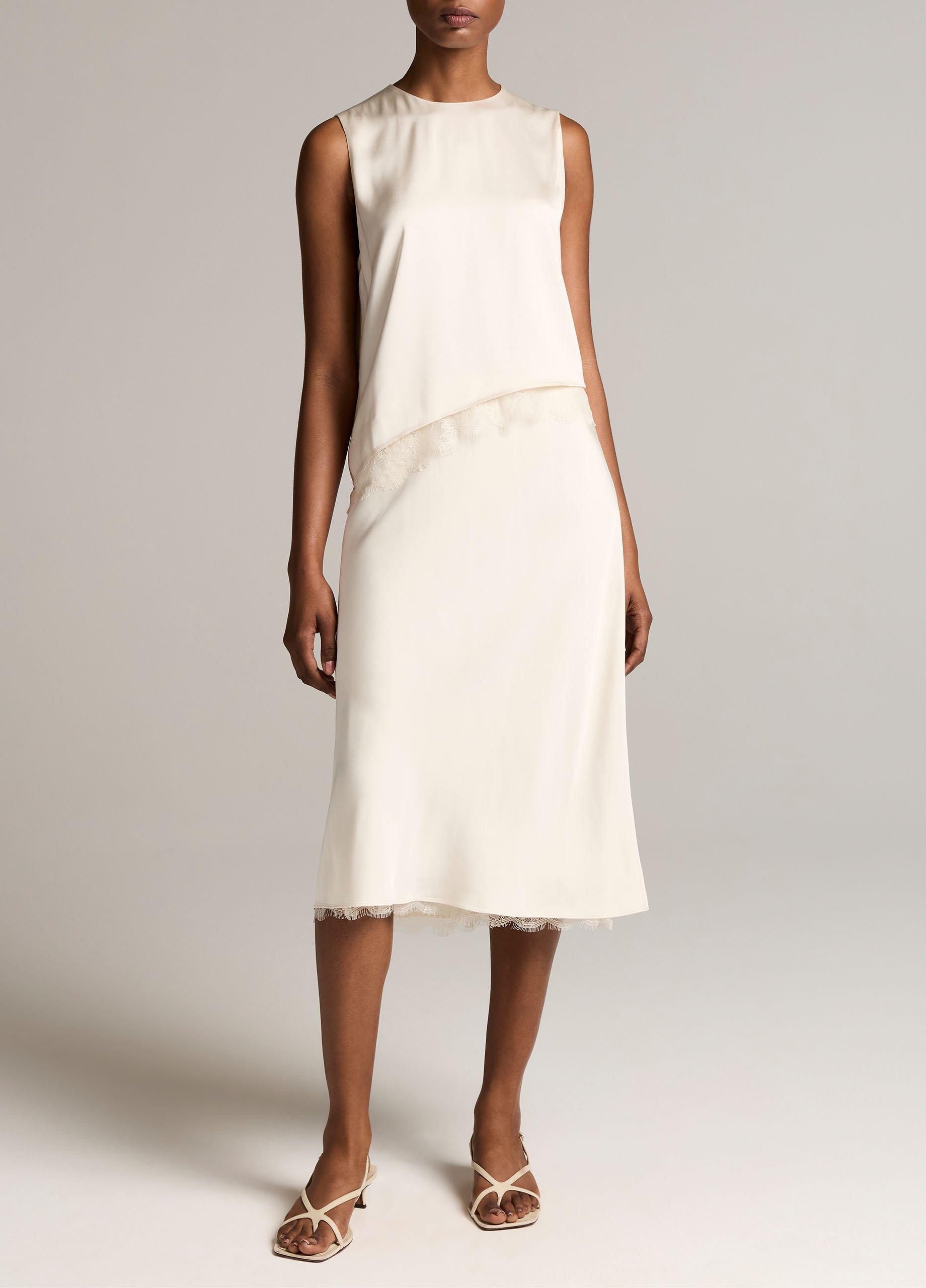 Lace-Trim Satin Asymmetric Shell image number 3