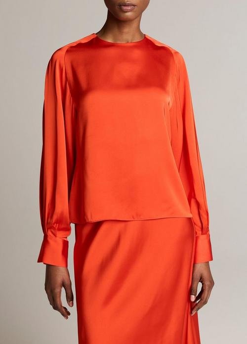 Satin Tie-Neck Raglan Top