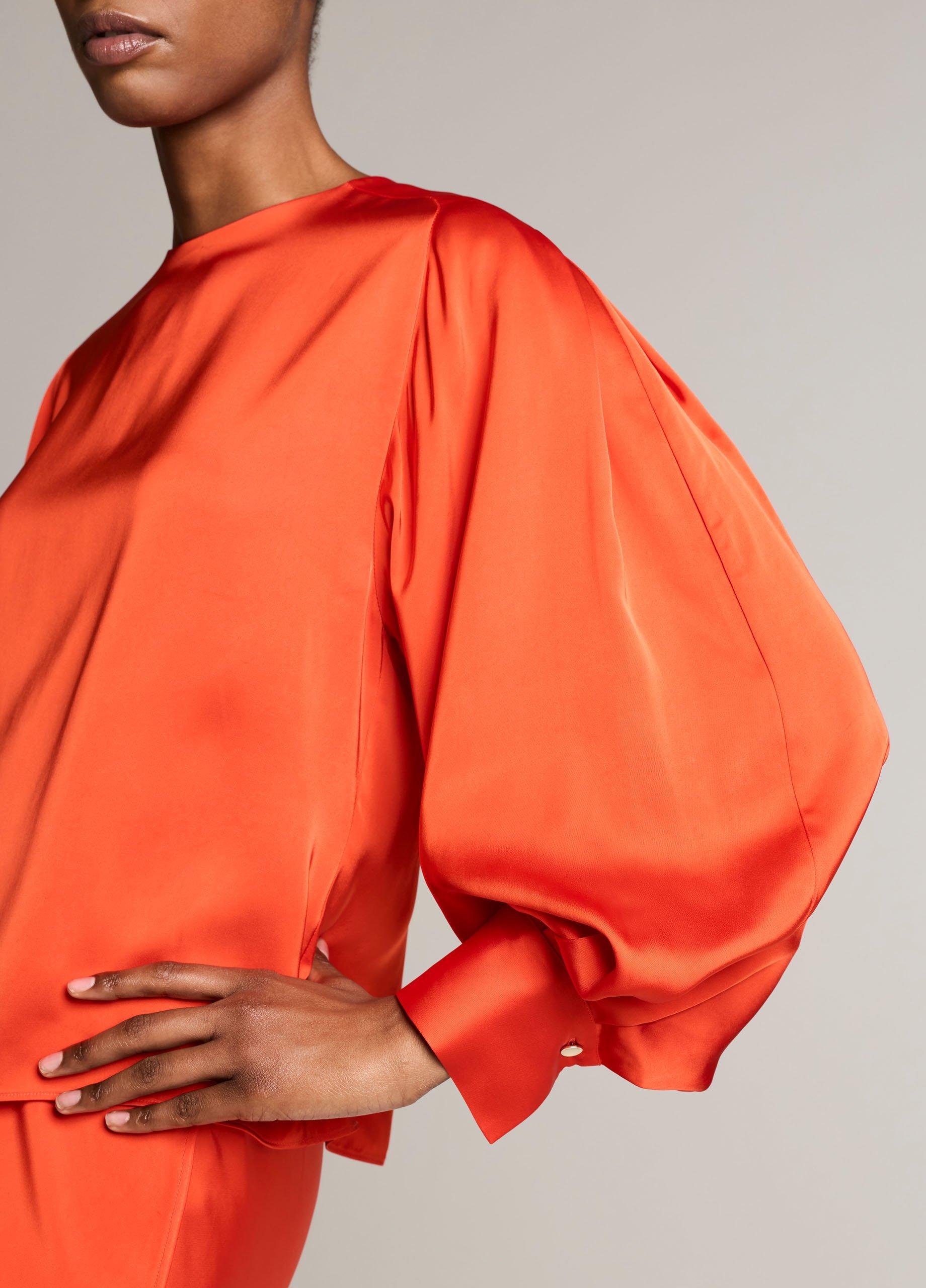Satin Tie-Neck Raglan Top image number 1