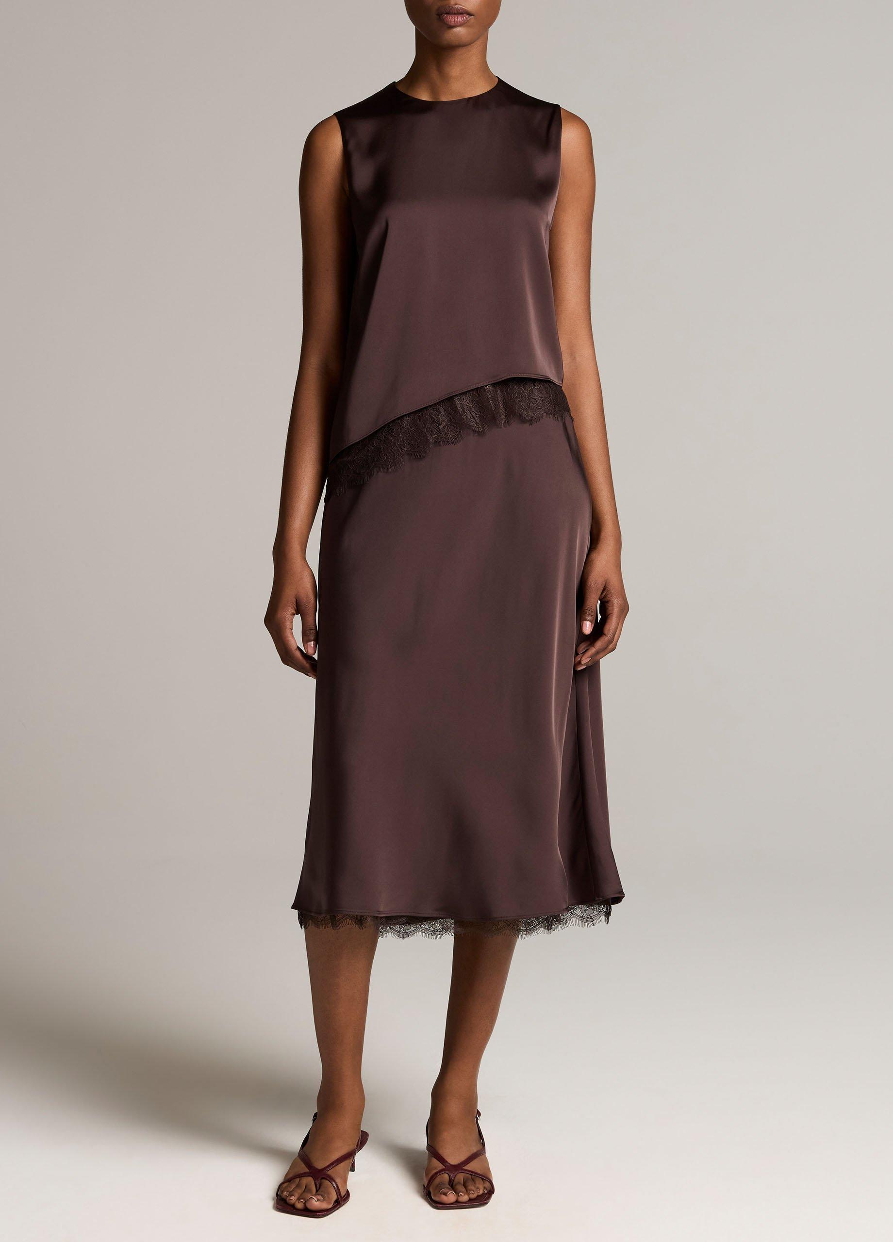 Lace-Trim Satin Slip Skirt image number 0