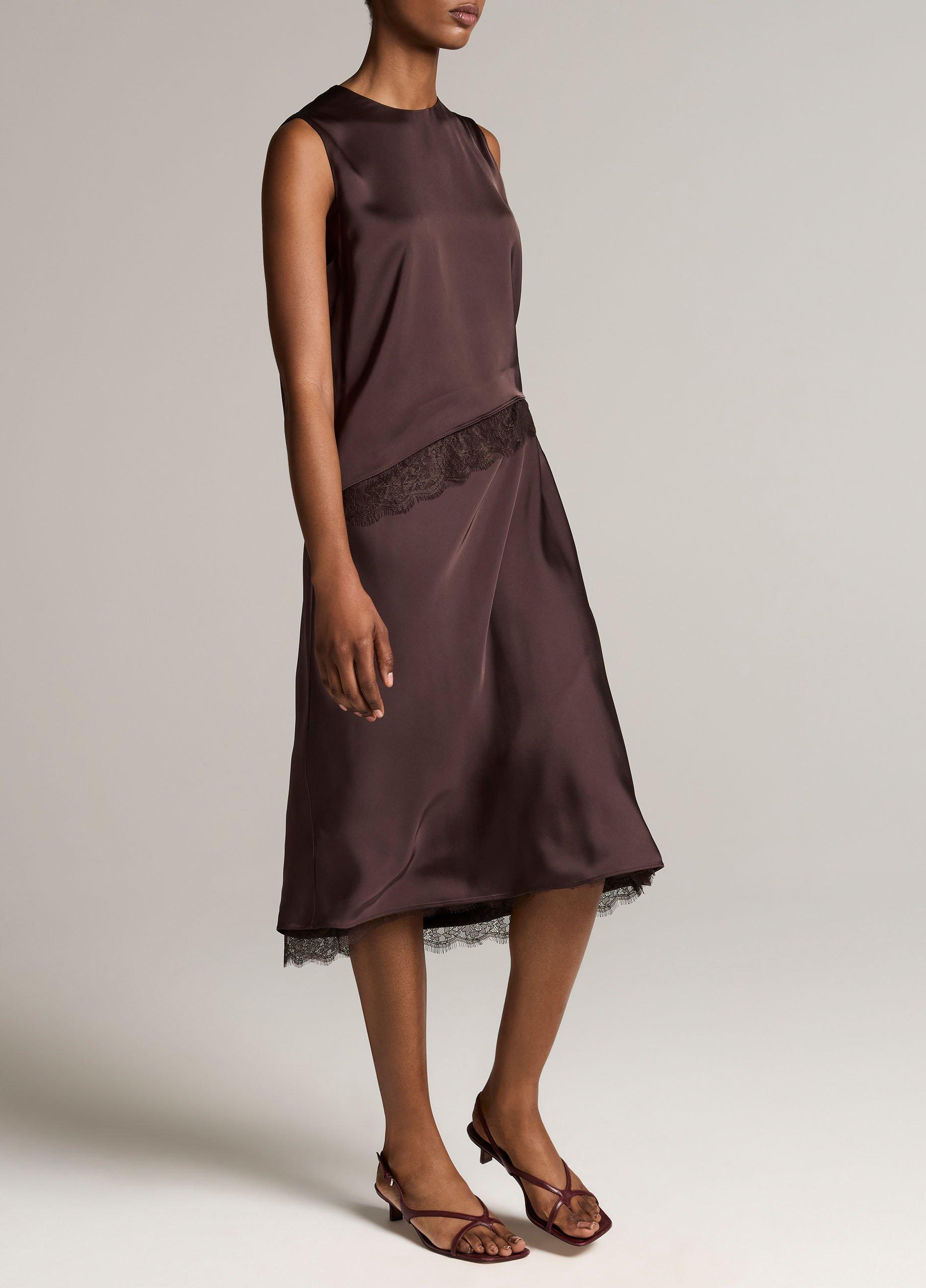 Lace-Trim Satin Slip Skirt image number 1