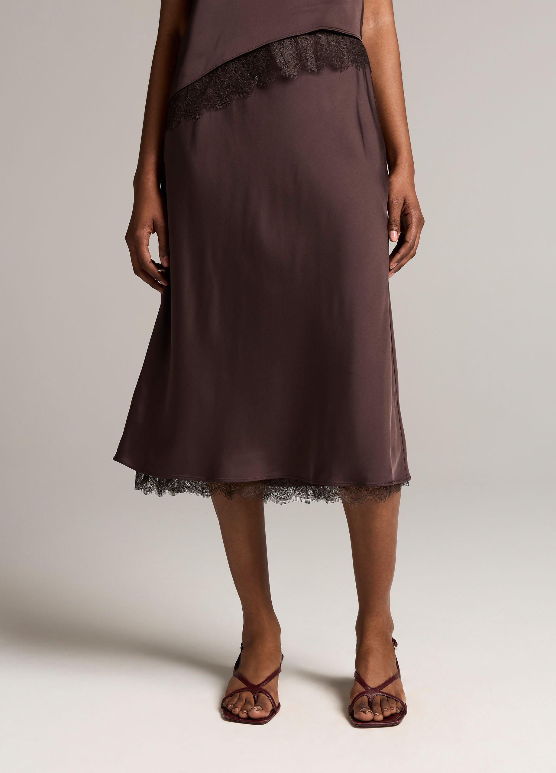 Lace-Trim Satin Slip Skirt image number 3
