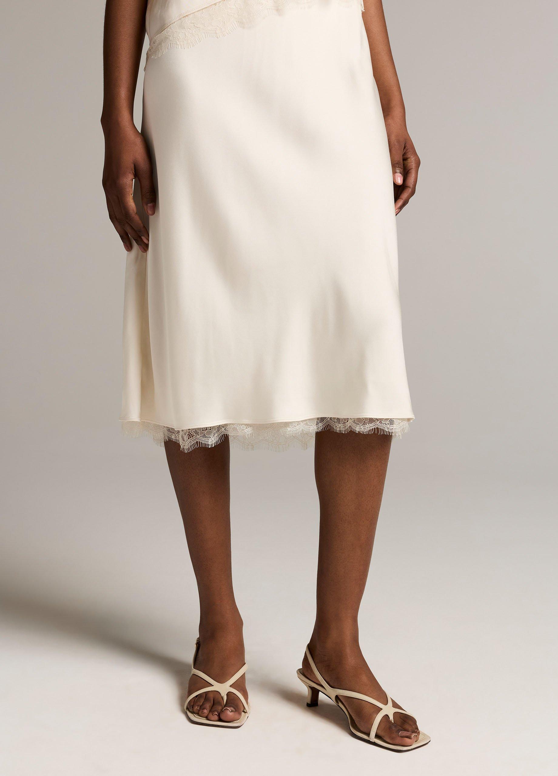 Lace-Trim Satin Slip Skirt image number 3
