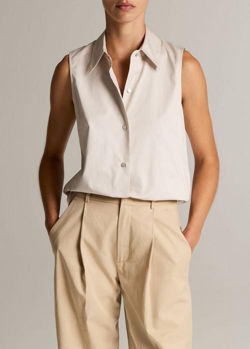 Cotton Relaxed Sleeveless Button-Front Shirt
