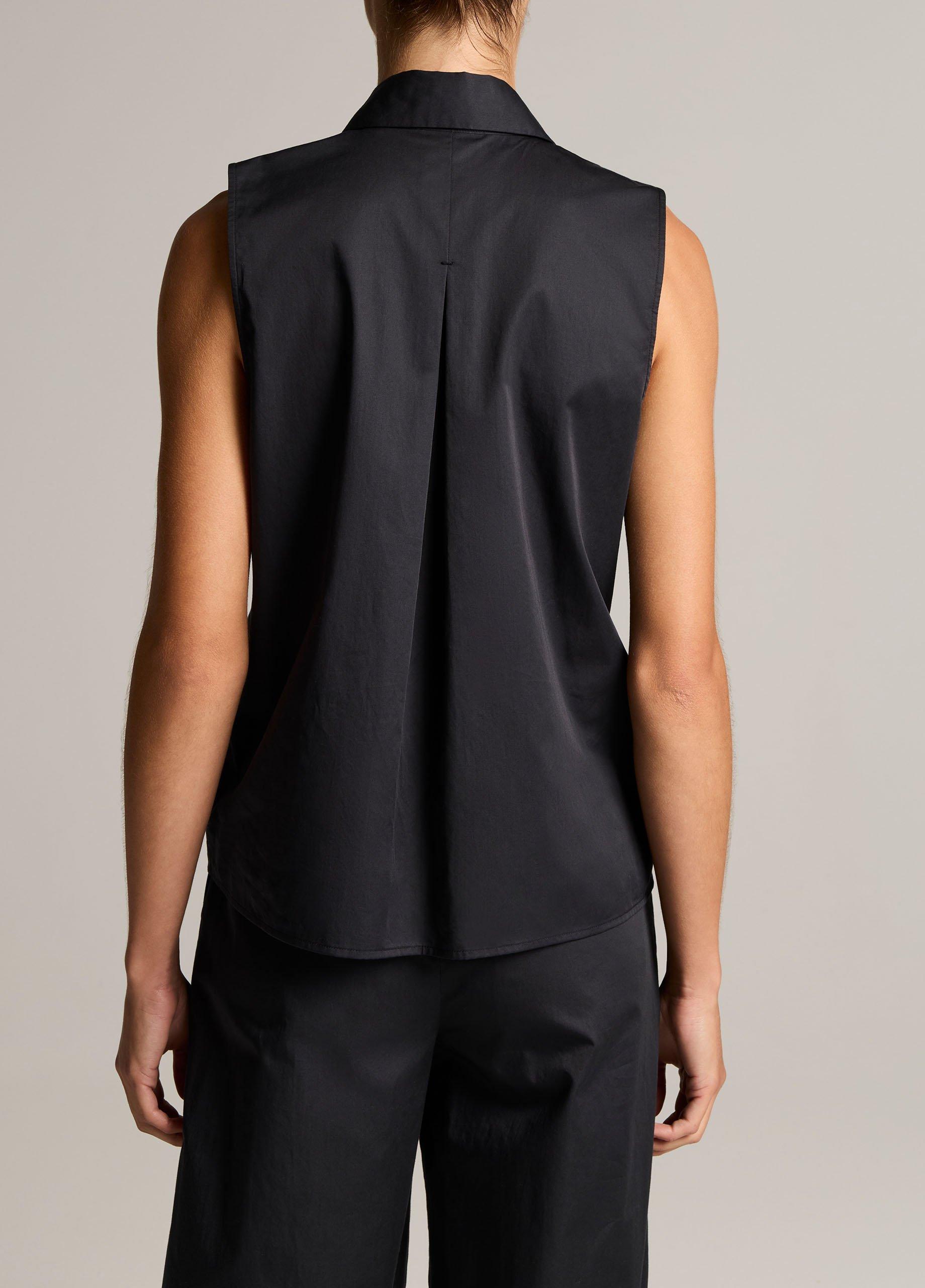 Cotton Relaxed Sleeveless Button-Front Shirt image number 2