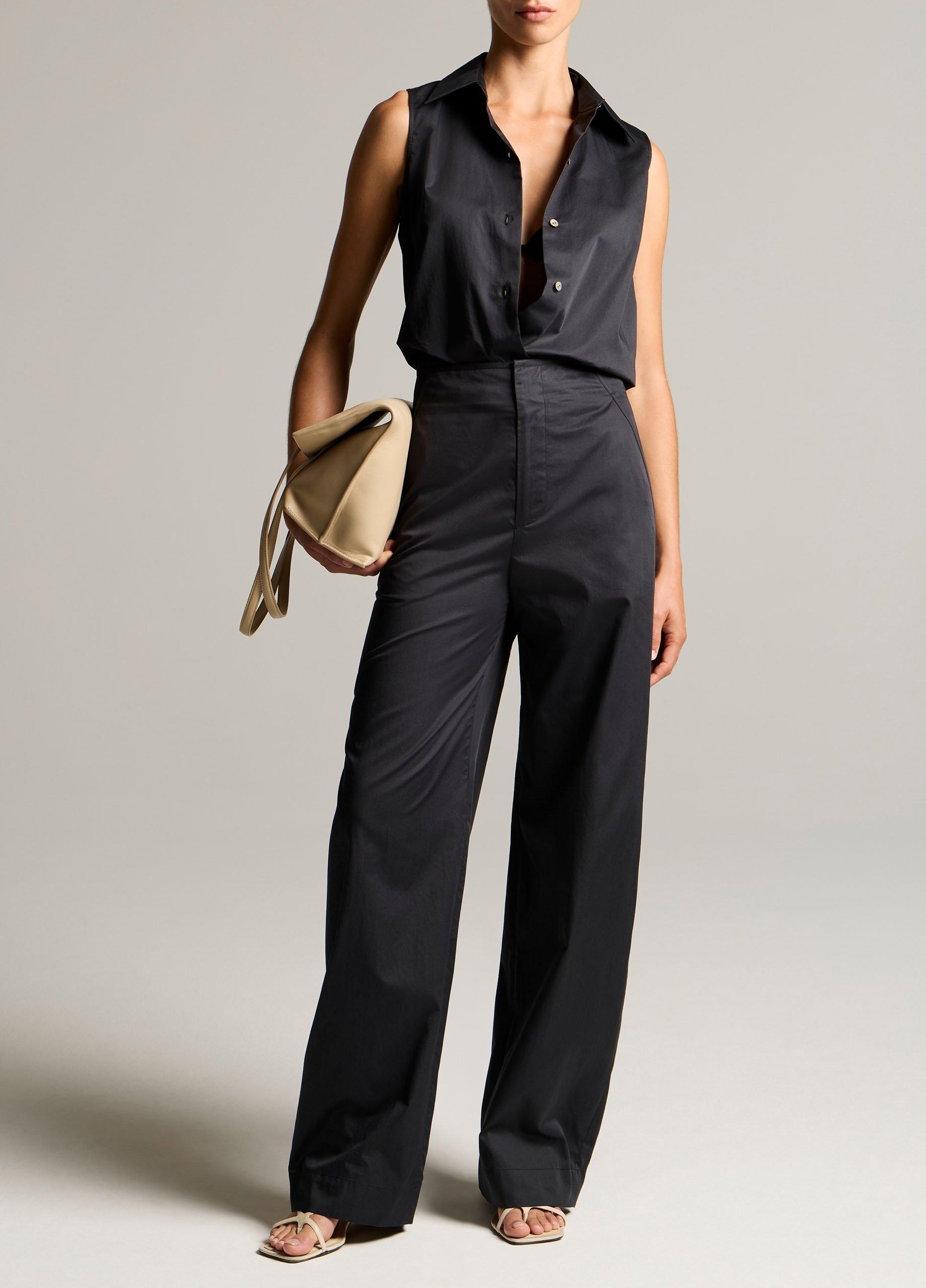 Cotton Relaxed Sleeveless Button-Front Shirt image number 3