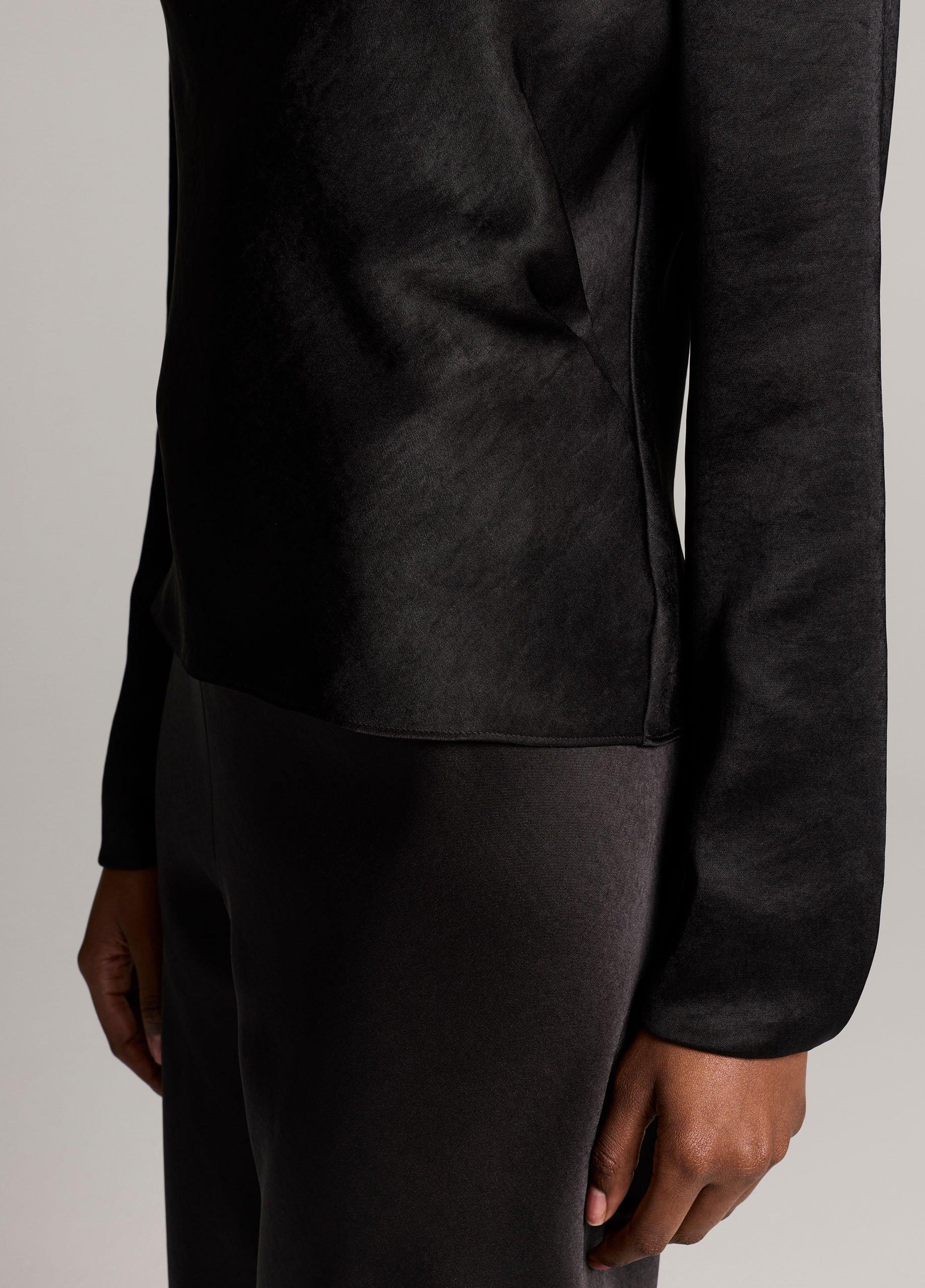 Satin Draped Cowl-Neck Long-Sleeve Top image number 1