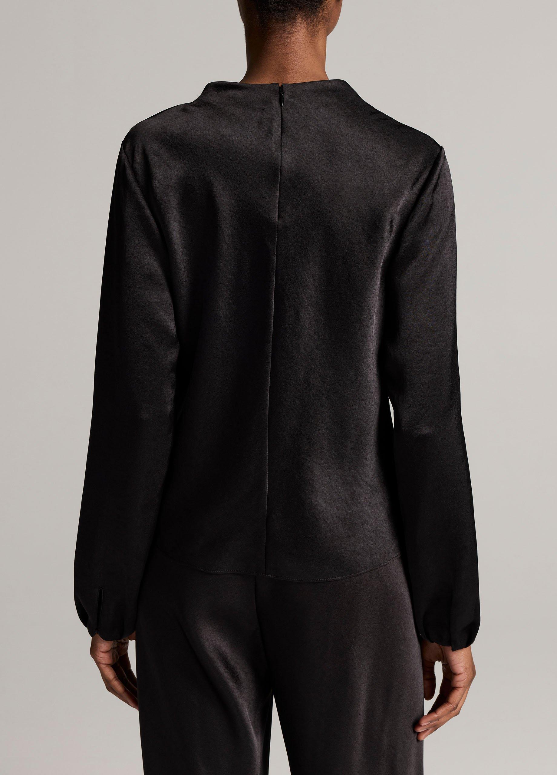 Satin Draped Cowl-Neck Long-Sleeve Top image number 2