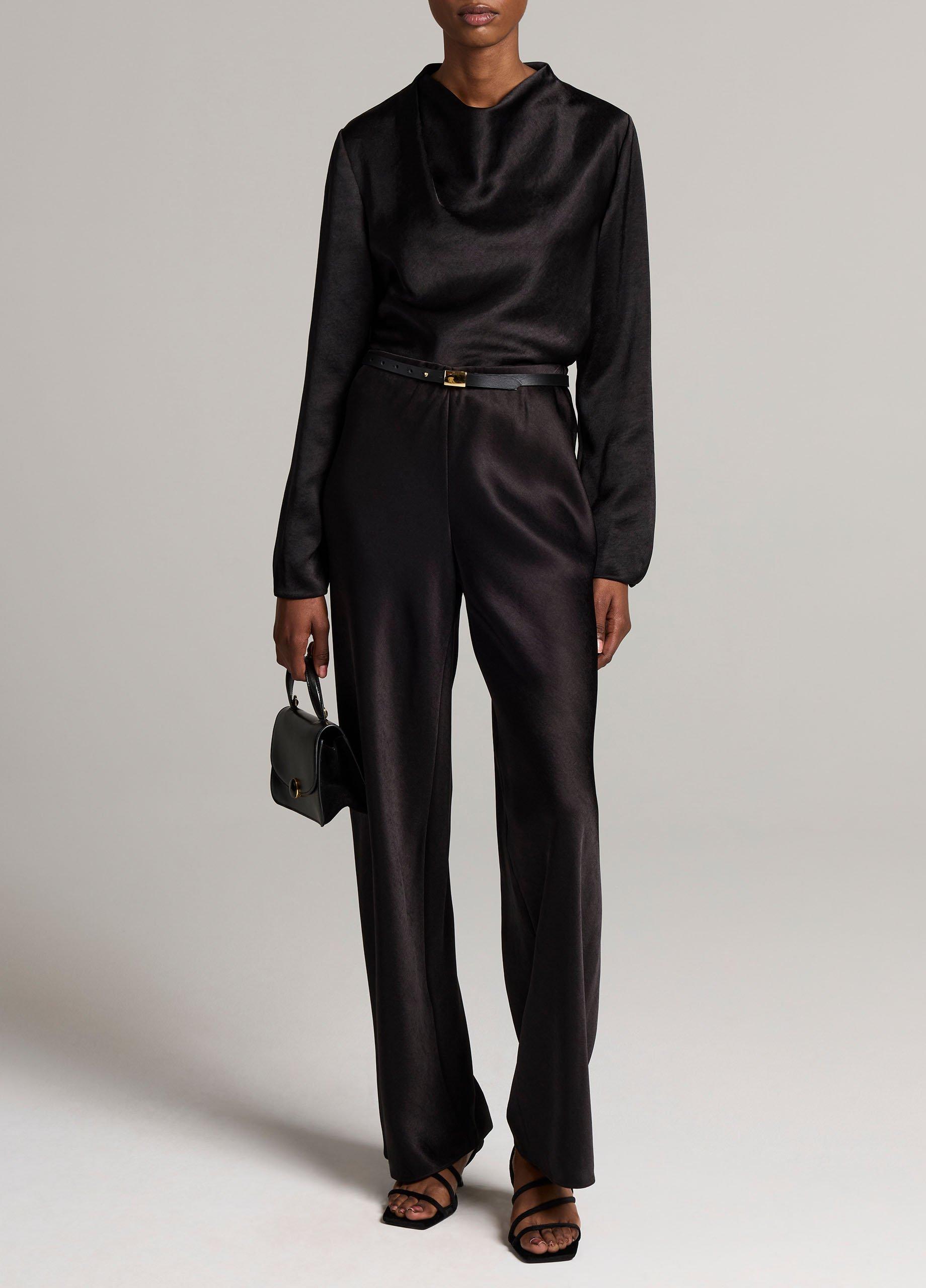 Satin Draped Cowl-Neck Long-Sleeve Top image number 3