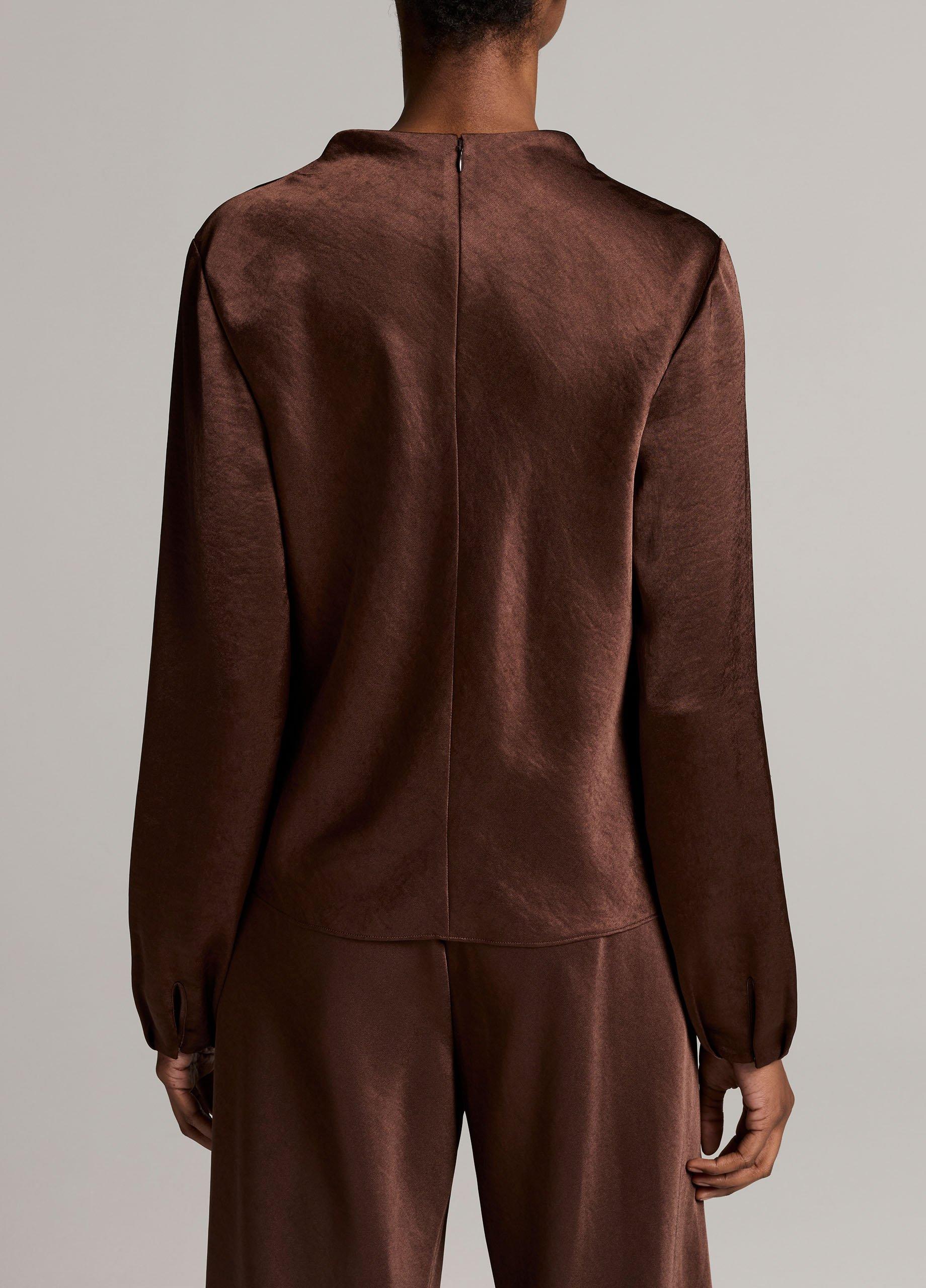 Satin Draped Cowl-Neck Long-Sleeve Top image number 2