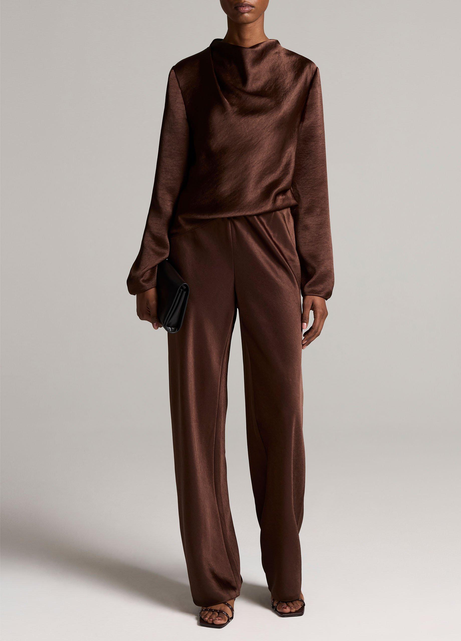 Satin Draped Cowl-Neck Long-Sleeve Top image number 3