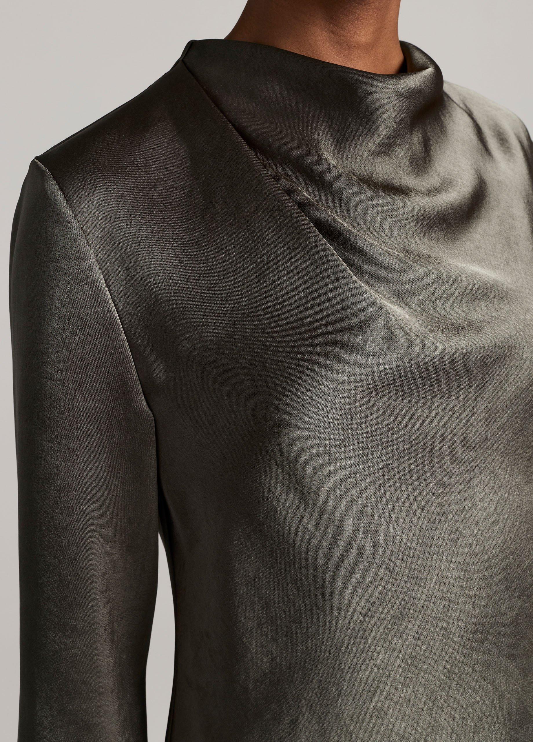 Satin Draped Cowl-Neck Long-Sleeve Top image number 1