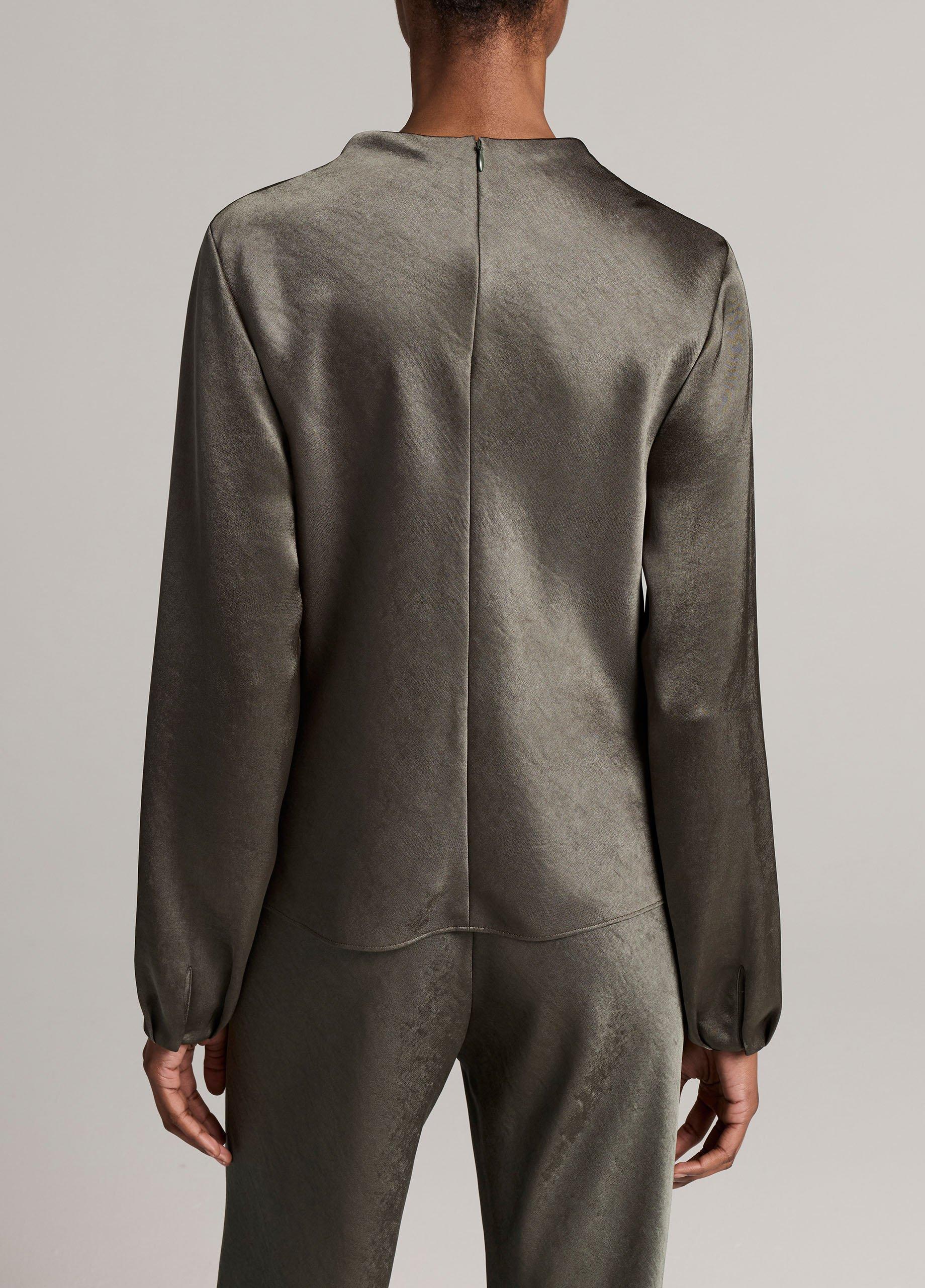 Satin Draped Cowl-Neck Long-Sleeve Top image number 2