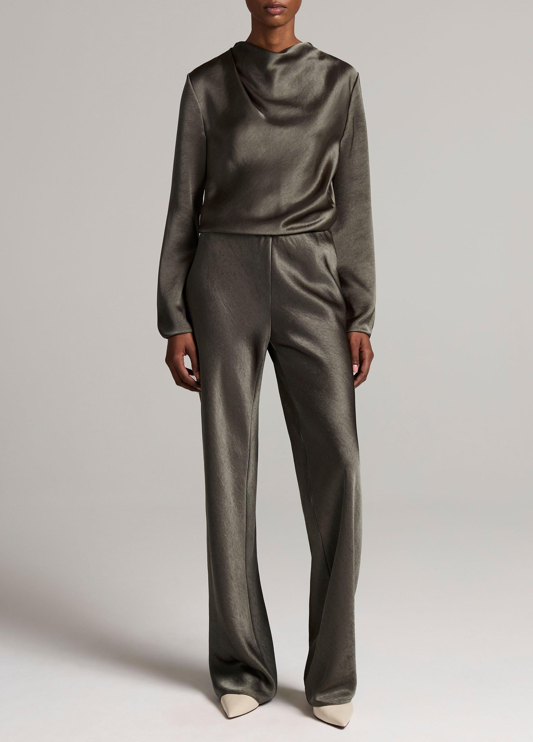 Satin Draped Cowl-Neck Long-Sleeve Top image number 3