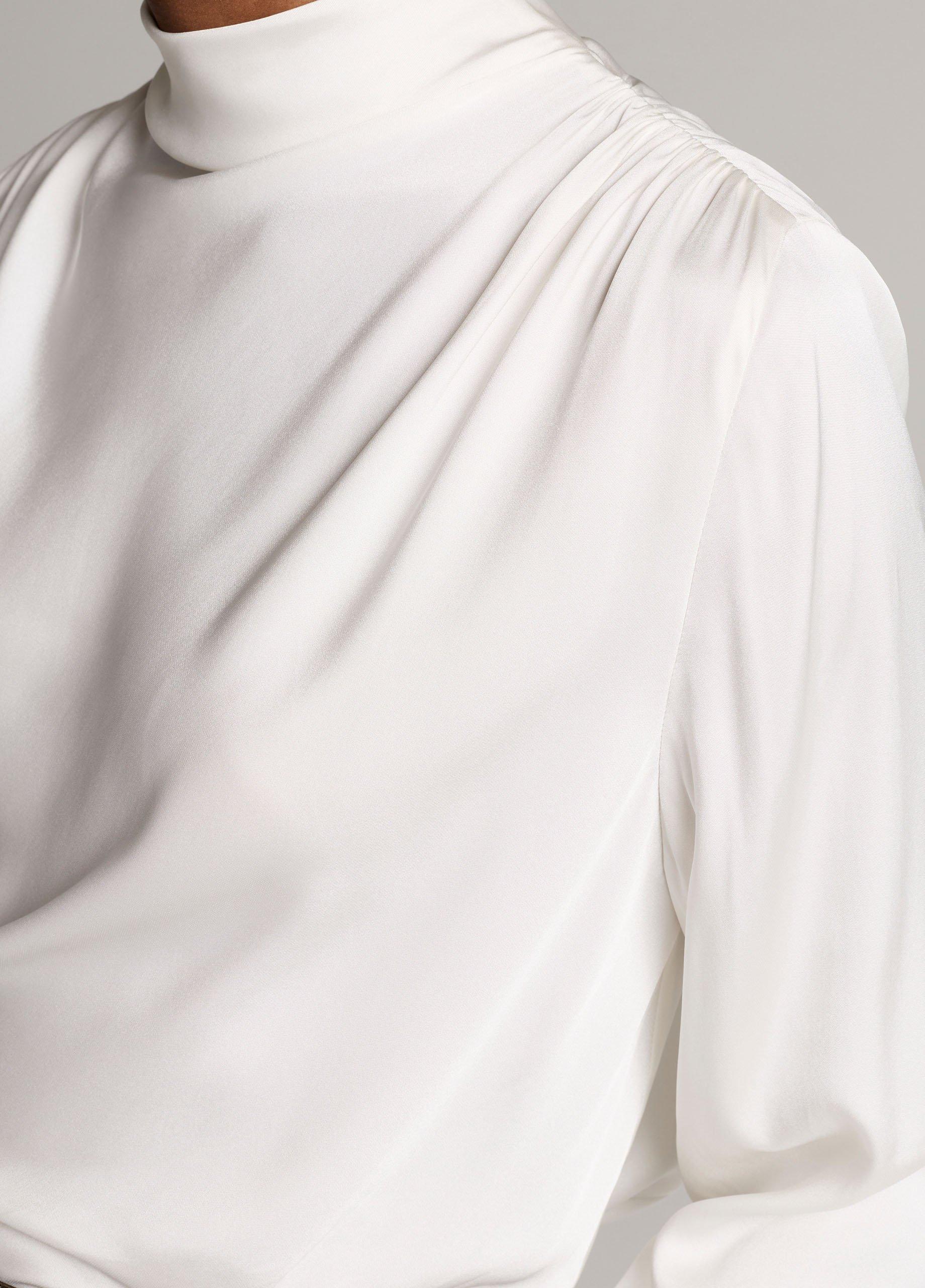 Silk-Blend Draped Cowl-Neck Long-Sleeve Top image number 1