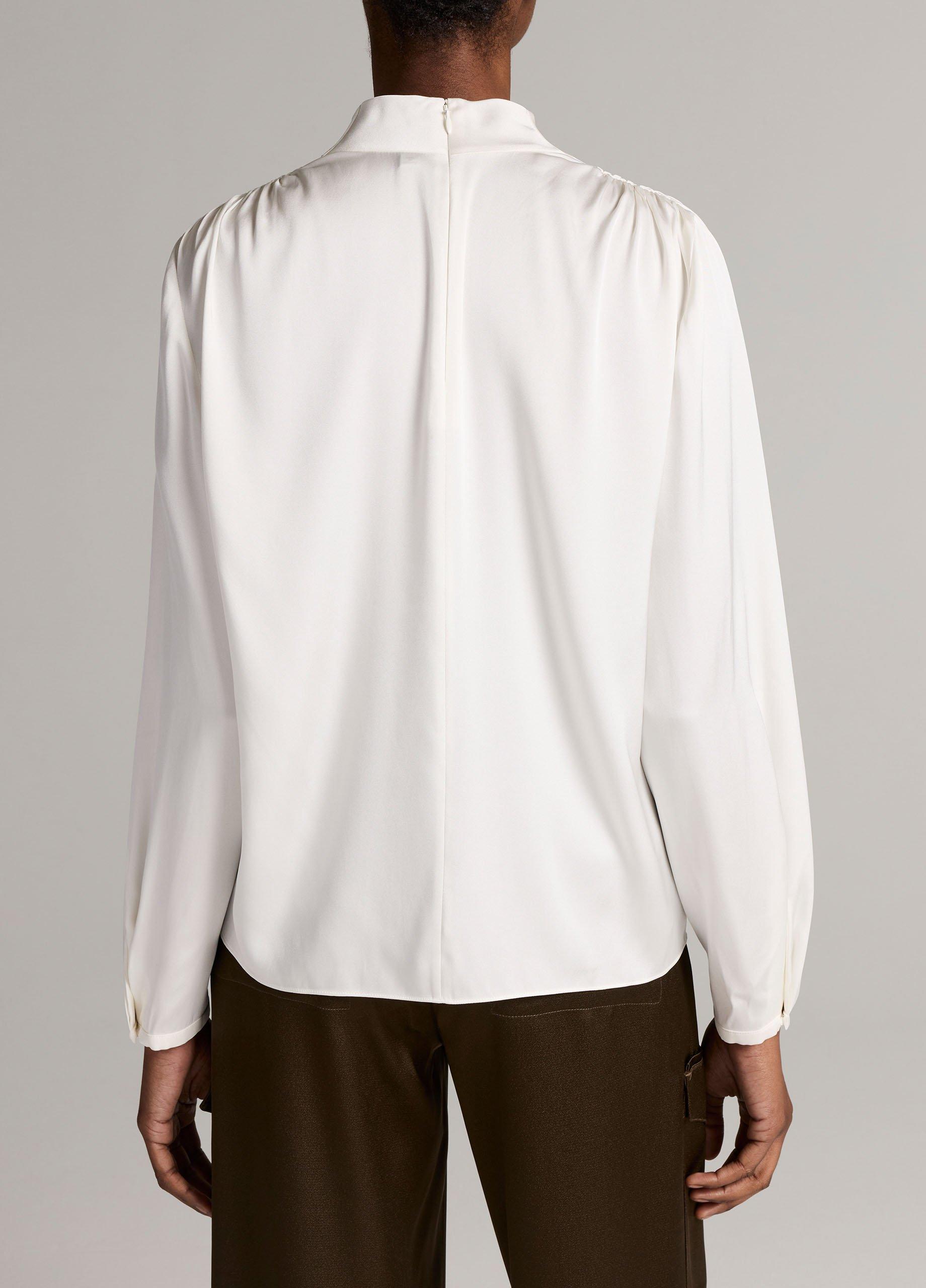 Silk-Blend Draped Cowl-Neck Long-Sleeve Top image number 2
